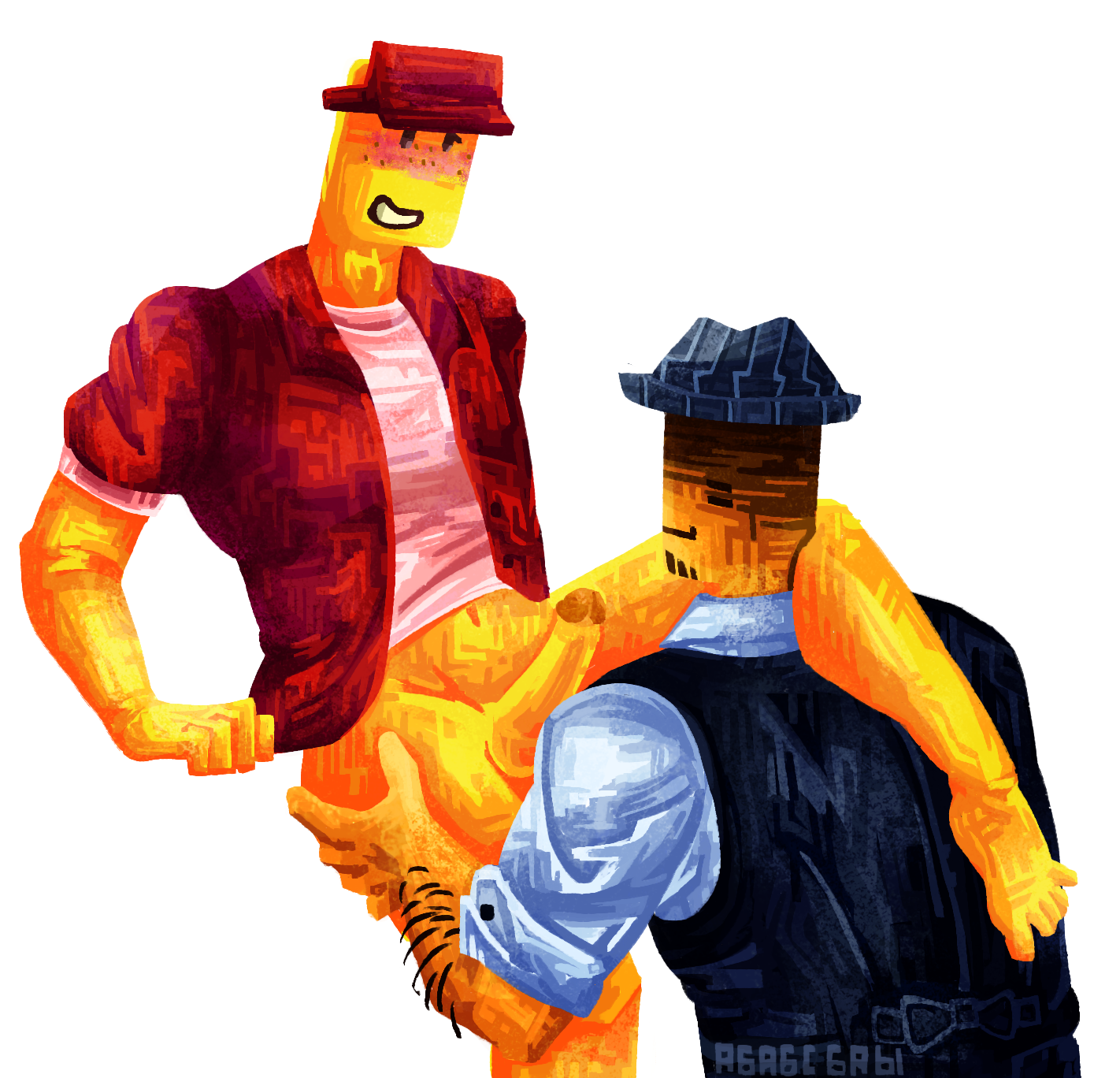 elliot (forsaken), erection, fedora, forsaken (roblox), holding thigh, leg on shoulder, mafioso (forsaken), male/male, penis, roblox, roblox game, robloxian, self upload, shirt, sitting, smiling, tagme, tagme (artist), undershirt, vest, visor