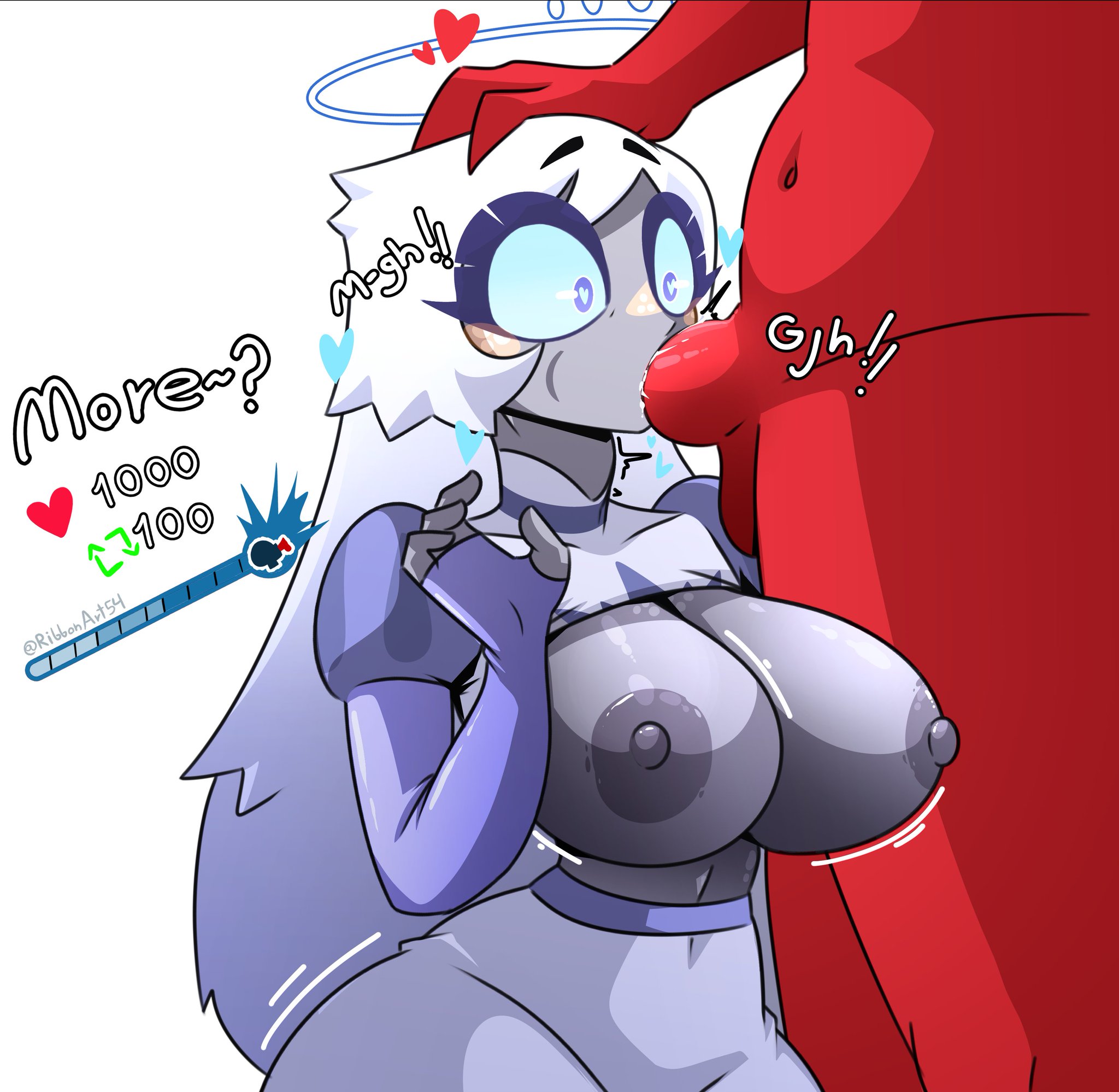 blowjob, dami ribbon, emily (hazbin hotel), fellatio, hand on head, hazbin hotel, satan (helluva boss)