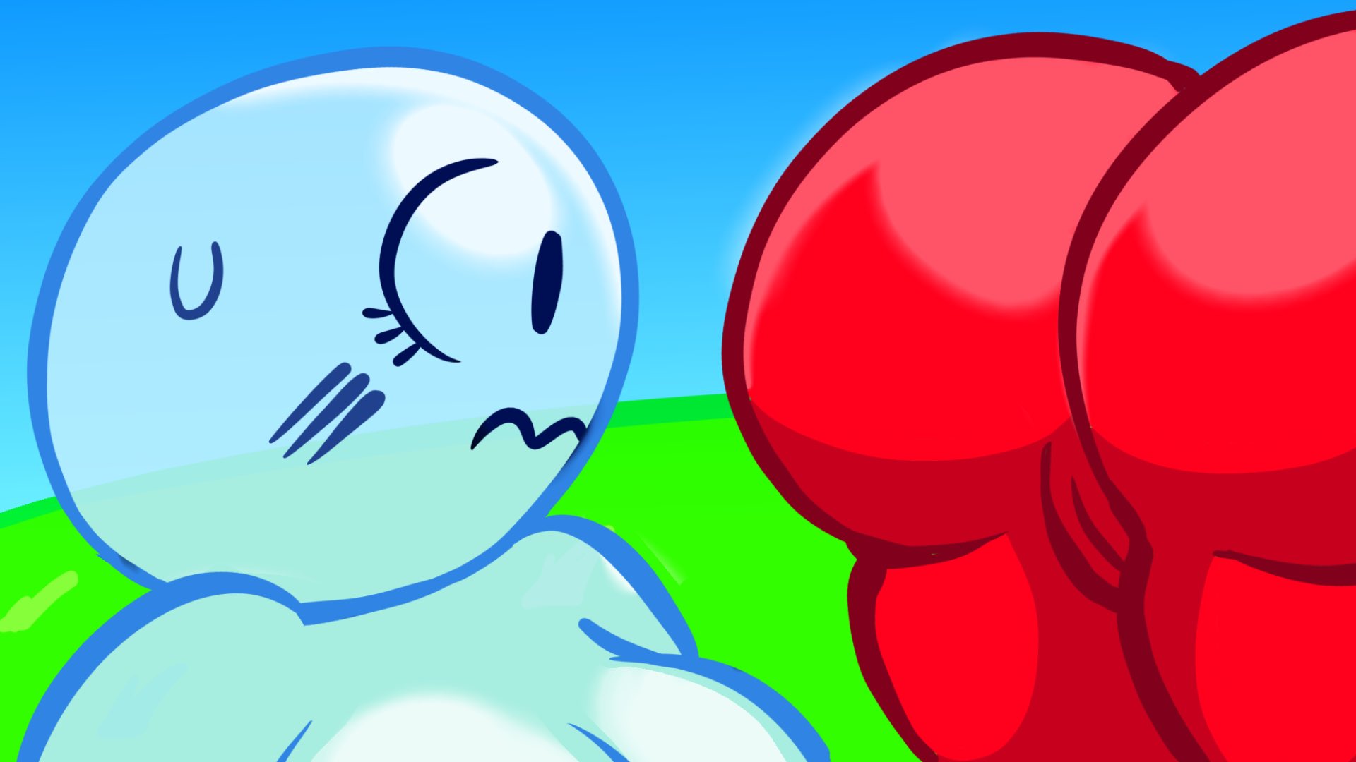 2girls, ass, ass focus, battle for dream island, big ass, big breasts, breasts, bubble (bfdi), eyelashes, female, huge ass, light blue body, object shows, pin (bfdi), pussy, red body, strawberrymilkshake, yuri