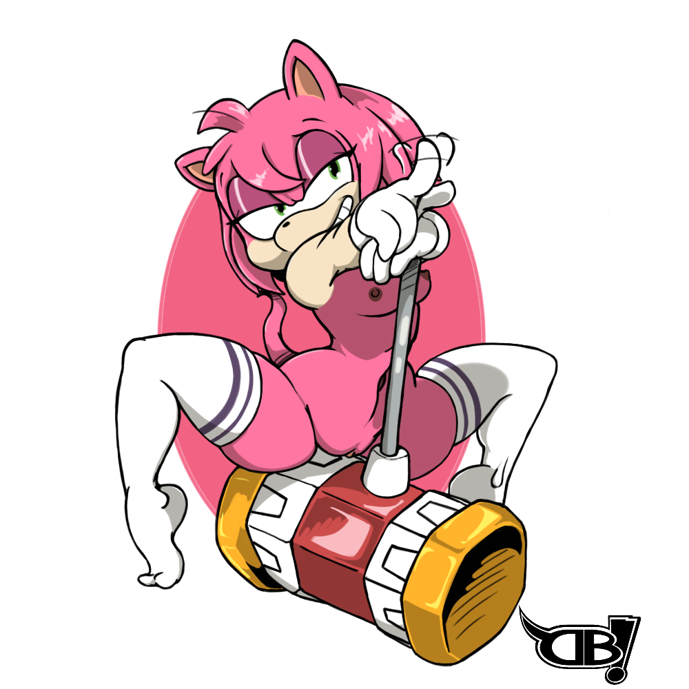 amy_rose anthro breasts clothing darkboss female fur furry furry_only gloves green_eyes hair half-closed_eyes hammer handwear hedgehog legwear mammal melee_weapon mostly_nude naked nipples nude piko-piko_hammer piko_piko_hammer pink_fur pussy solo sonic_(series) stockings tail tools war_hammer weapon