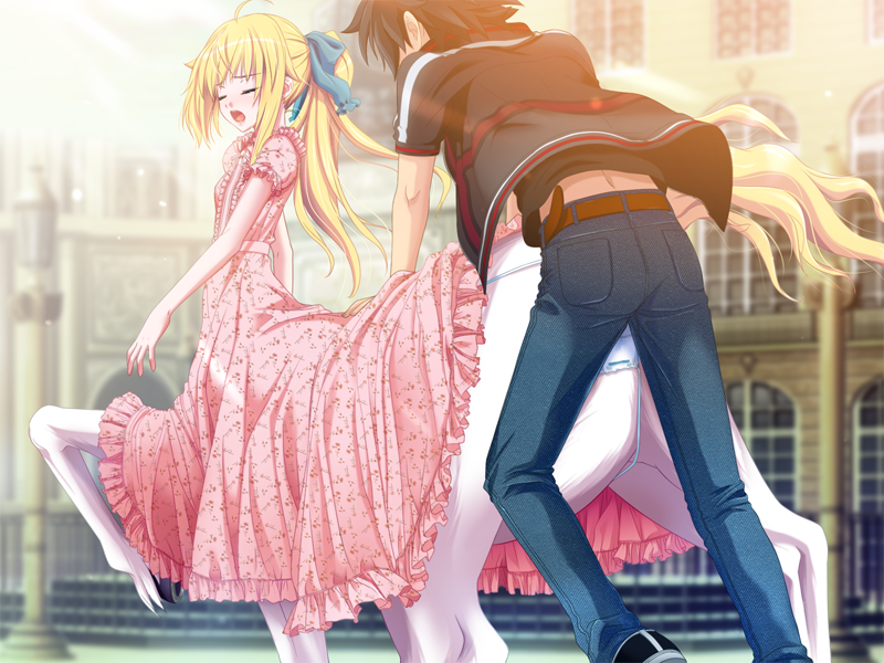 belt black_hair blonde_hair boku_no_iinazuke_wa_monsterkko!? centaur closed_eyes clothed clothed_sex clothing dress duo equine equine_taur female footwear hair human human_on_taur interspecies jeans larger_female long_hair looking_pleasured male mammal monster_girl monster_girl_(genre) open_mouth pants penetration public sex shoes size_difference smaller_human smaller_male straight taur