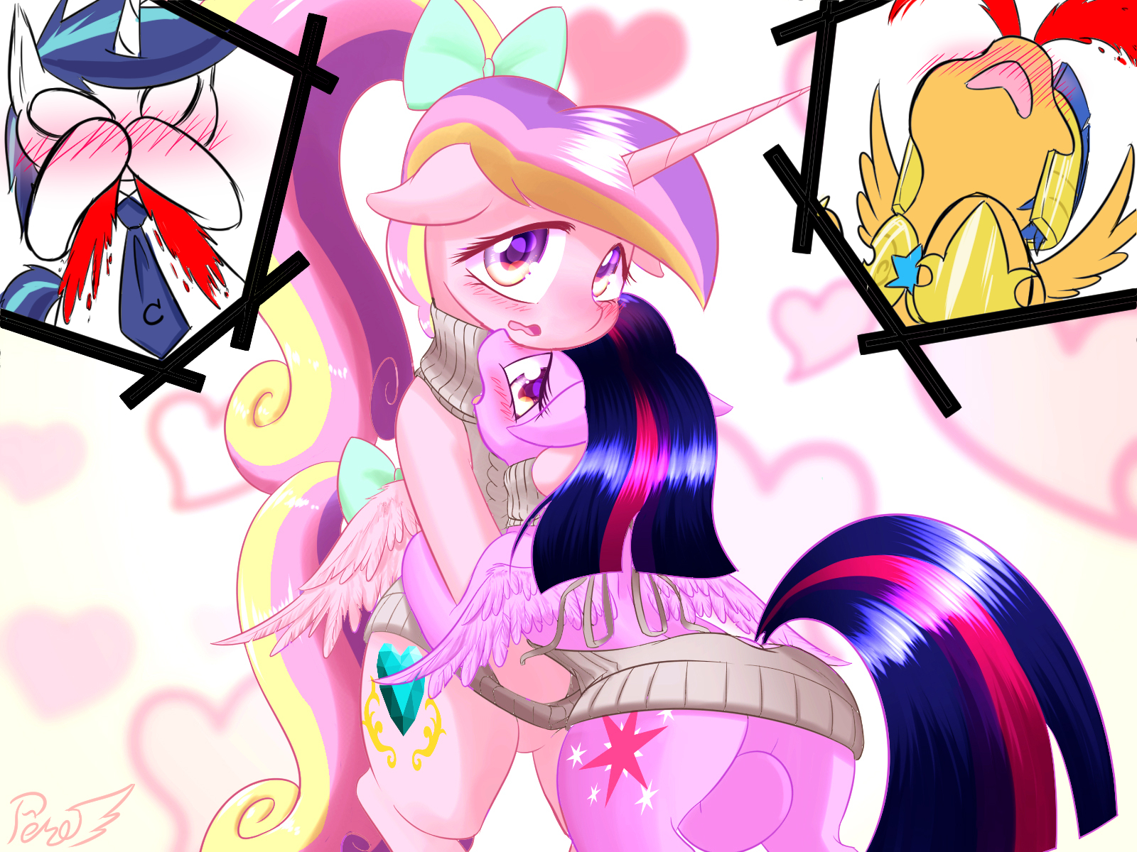 anthro, female, flash sentry, friendship is magic, furry, meme, multiple females, multiple girls, my little pony, phoenixperegrine, princess cadance (mlp), shining armor (mlp), twilight sparkle (mlp), virgin killer sweater