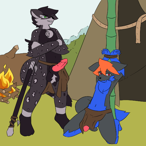 1:1 anonymous_artist anthro arms_tied ball_tuft balls bonfire bottomwear bound canid canine captured clothing duo erection felid feline felis fire forest fox foxyes fur genitals grass hair hut iagu_viron imminent_sex jaguar kneeling leopard_spots loincloth looking_at_another looking_away looking_down male male/male mammal melee_weapon nude outside pantherine penile_spines penis plant polearm proud restraints smile spear spots tail tattoo tree tribal tuft weapon