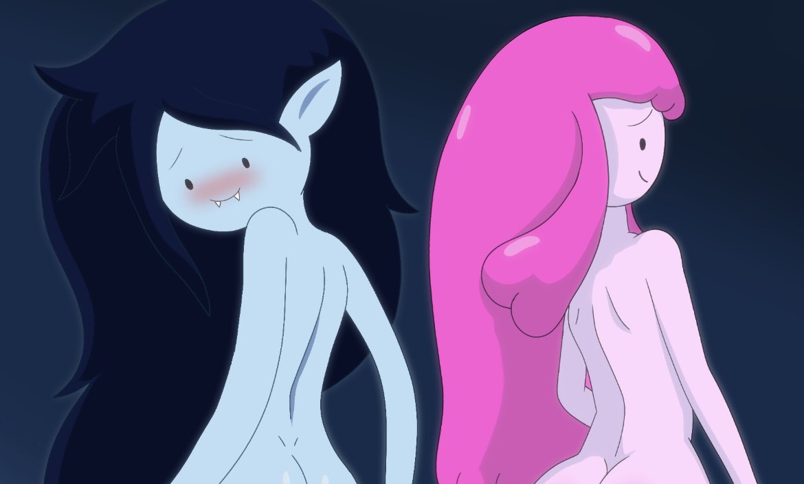 2girls, adventure time, alternate version at patreon, ass, blush, chunkiroll, female, marceline, nude, princess bubblegum