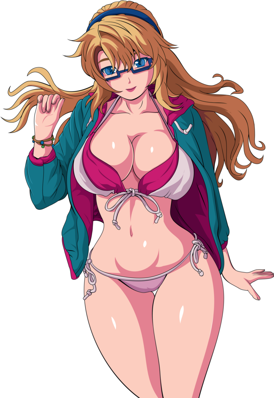 admontanheiro bikini blonde_hair blue_eyes clothing female freezing_(series) glasses open_coat satellizer_el_bridget solo swimsuit