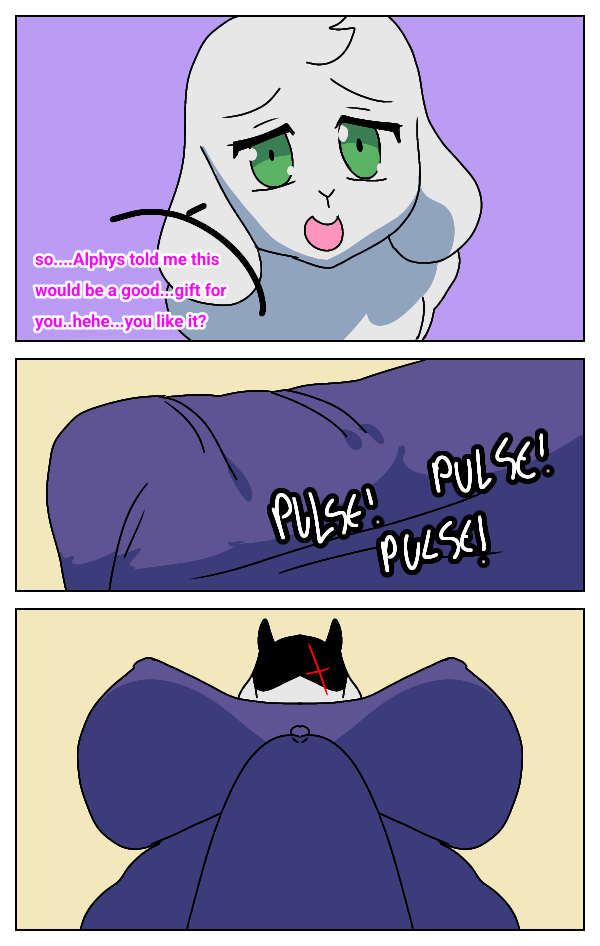 anthro asriel_dreemurr big_breasts blush breasts bulge bulge_under_clothes clothed clothing comic dialogue draneko132 femboy futanari incest inminent_sex intersex mature_futa naked nude ribbons robe size_difference toriel undertale_(series)