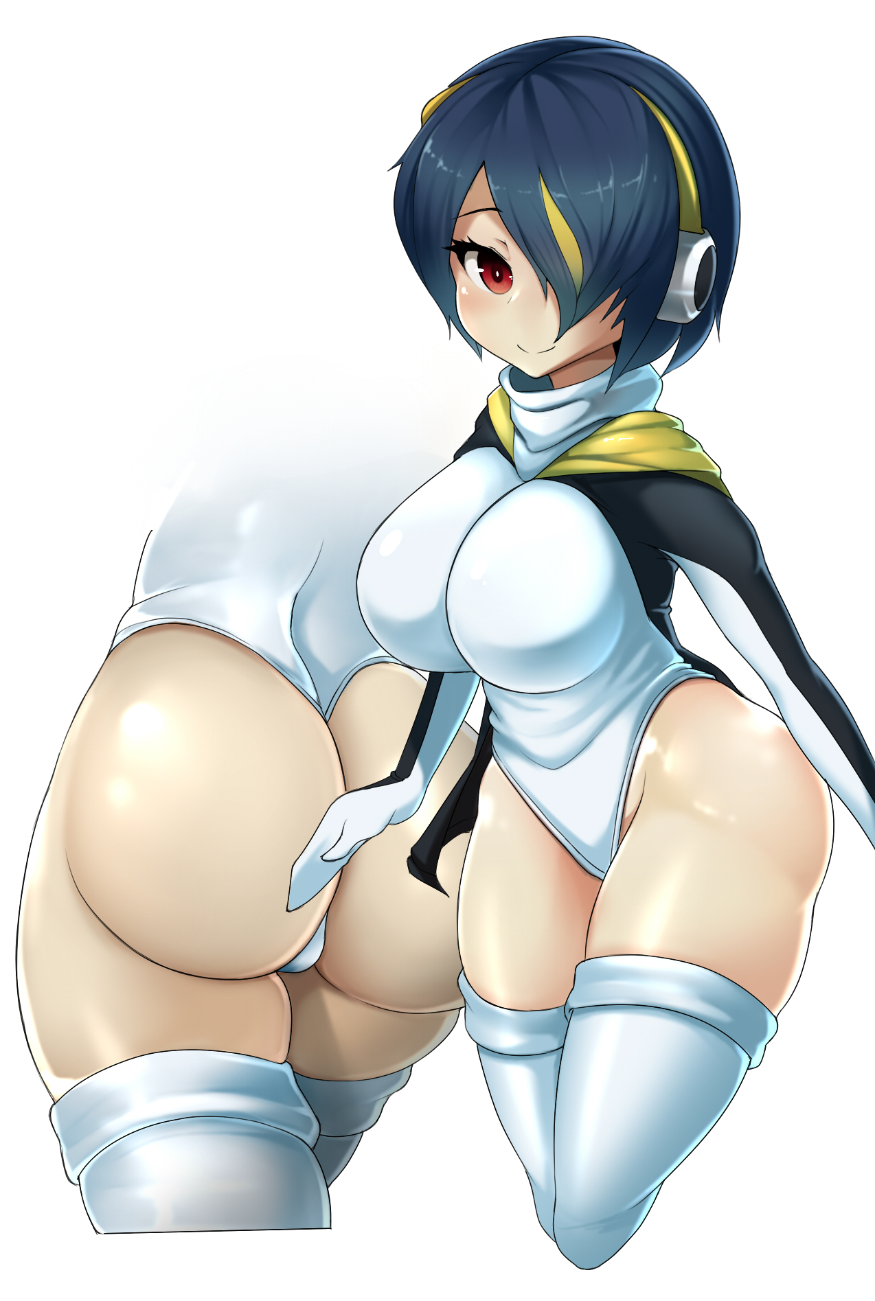 1girls, ass, big ass, breasts, cleavage, emperor penguin (kemono friends), female, female only, hair over eye, kemono friends, short hair, sinensian, solo, thighhighs