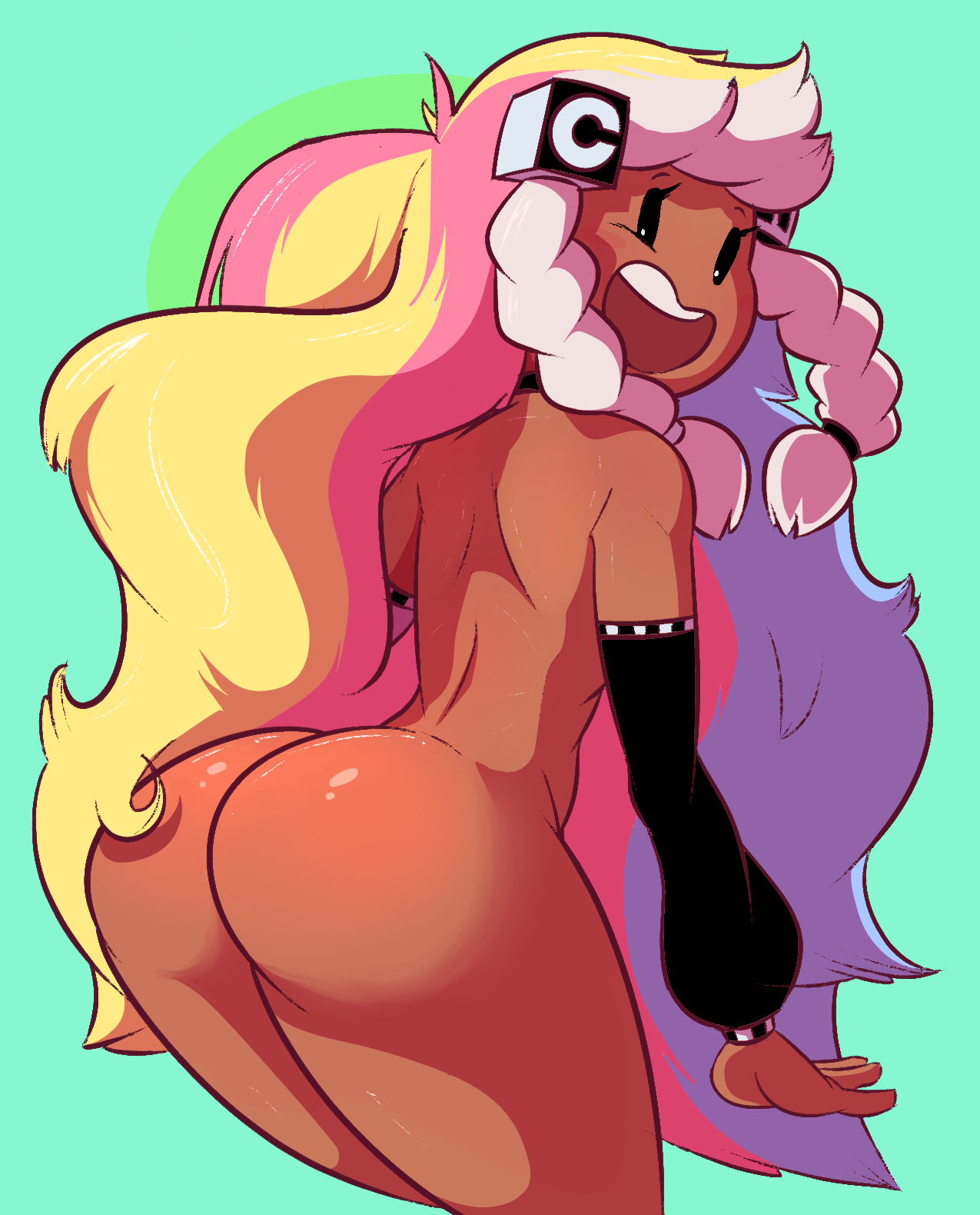 ass, cartoon network, channel-tan, dabble, dark skin, dark-skinned female, female, white hair