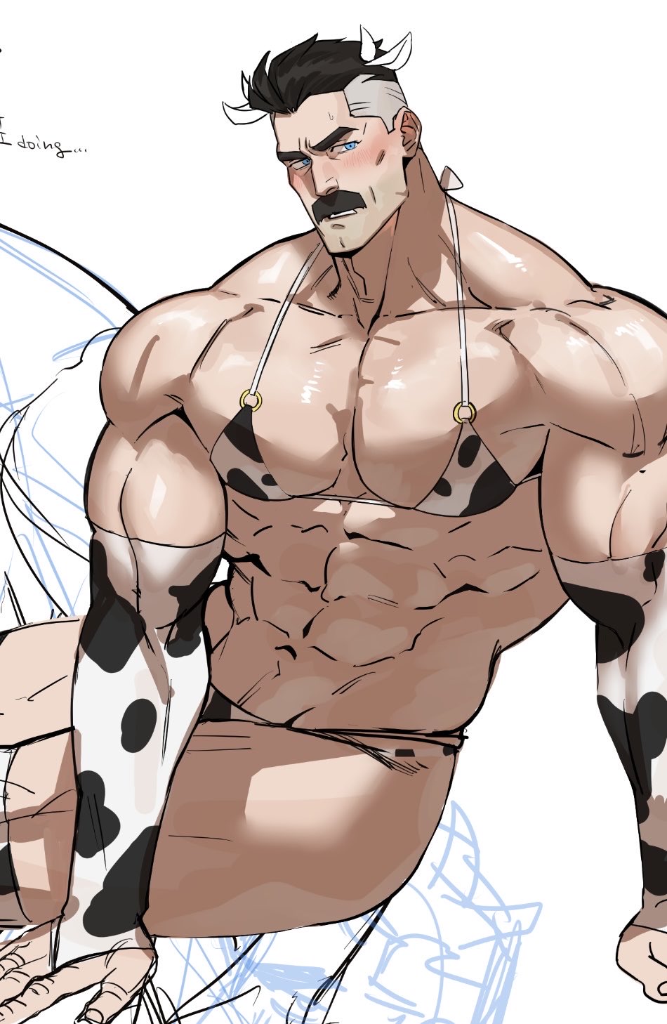 bara, bikini, blue eyes, cow print, cow print bikini, daddy, dilf, gay, invincible, invincible (tv series), male, male only, muscular, muscular male, nolan grayson, omni-man, solo, tobo katsuo, viltrumite