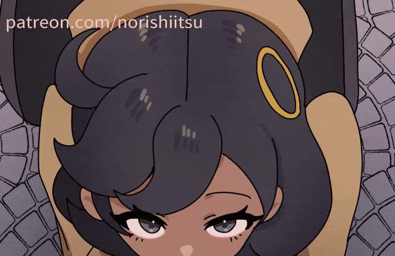 :>=, 1girl, 1girls, animated, black hair, blowjob, bodysuit, clothed female, cropped, cropped jacket, dark skin, dark-skinned female, emma (pokemon legends: z-a), emma (pokemon), eye contact, fellatio, female focus, female only, gif, gray eyes, implied fellatio, implied oral, implied sex, looking at viewer, matiere (pokemon legends: z-a), matiere (pokemon), nintendo, norishiitsu, on all fours, paid reward available, patreon, pokemon, pokemon legends: z-a