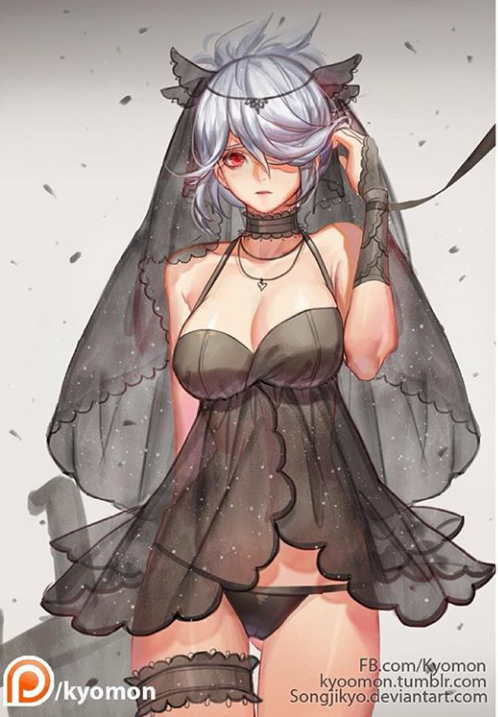 1girls choker garter hair_over_one_eye kyomon league_of_legends lingerie negligee red_eyes riven songjikyo veil