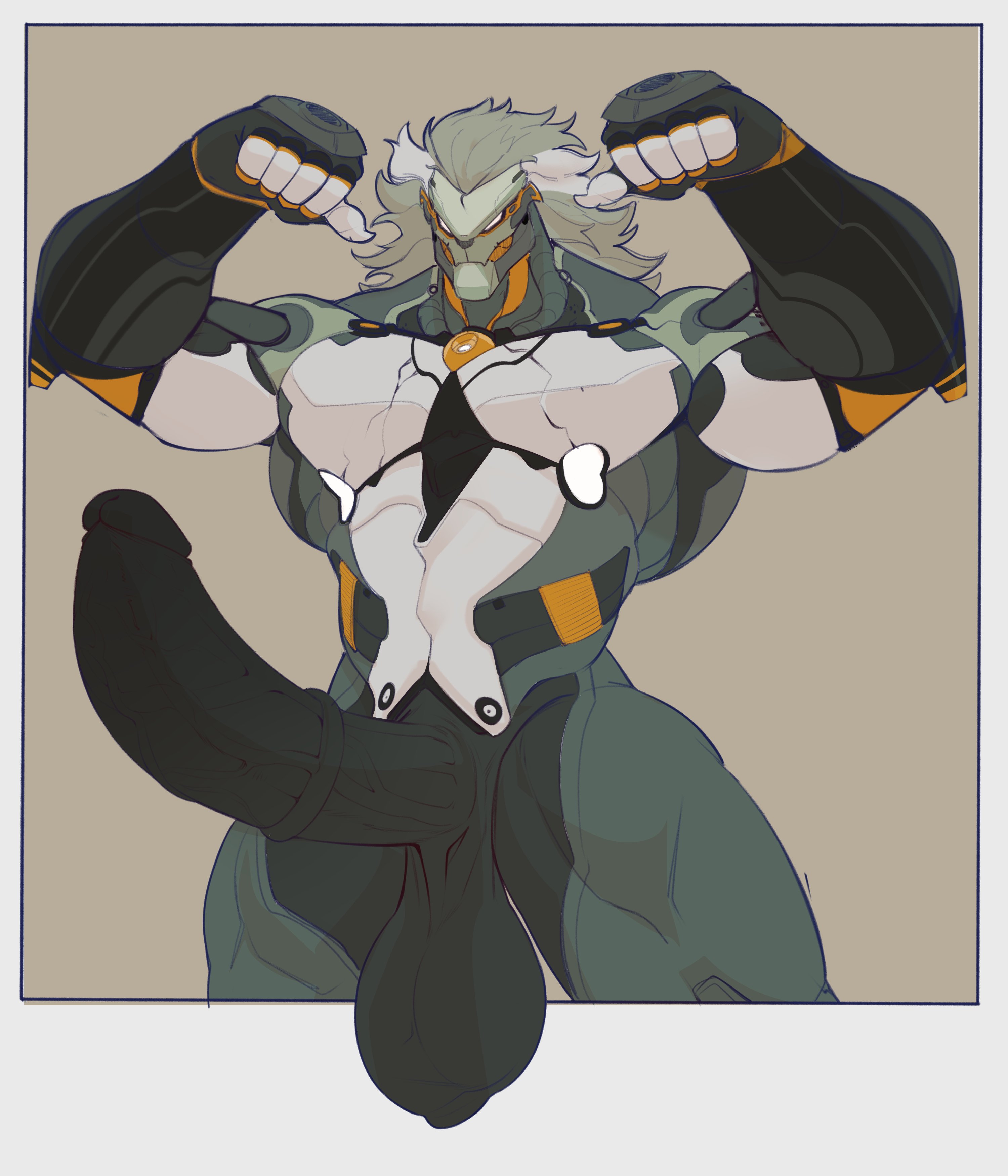 balls, banyue (zenless zone zero), bara, big balls, big penis, boner, erection, flexing, huge cock, humanoid, lion, lion humanoid, long hair, luiixury art, machine, male, male only, medial ring, medial ringed humanoid penis, muscles, muscular, nude, penis, robot, robot anthro, robot humanoid, solo, solo male, zenless zone zero