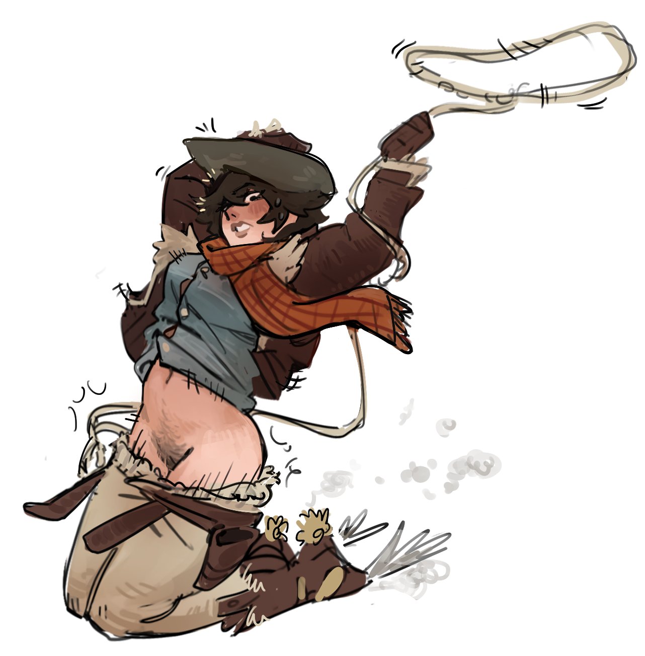 1girl, 1girls, brown hair, brown hair female, color, colored, deadlock, exposed pussy, female, female focus, female only, happy trail, holliday (deadlock), lasso, partially clothed, partially clothed female, pubic hair, short hair, short hair female, solo, solo female, viviancore, wardrobe malfunction