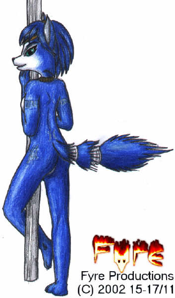 2002 anthro ass back_view barefoot bindi black_nose blue_fur blue_hair color female female_only fox fur furry furry_ass furry_ears furry_tail fyre hair jewelry krystal nintendo nude open_eyes pointy_ears pole short_hair solo standing star_fox tail teal_eyes white_background white_fur