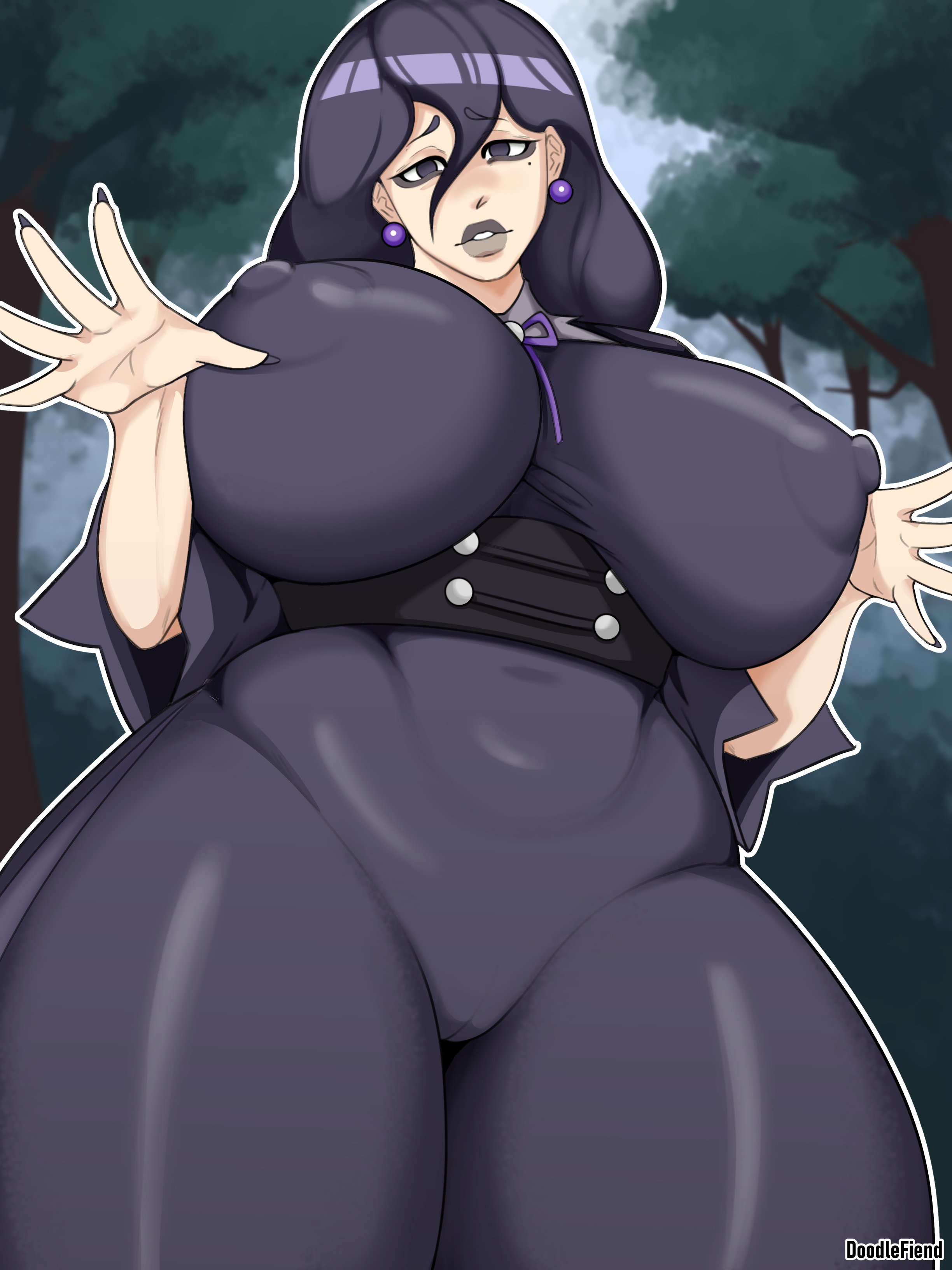 big lips, clothed, doodlefiend, hex maniac, hex maniac (pokemon legends: z-a), huge breasts, lipstick, wide hips