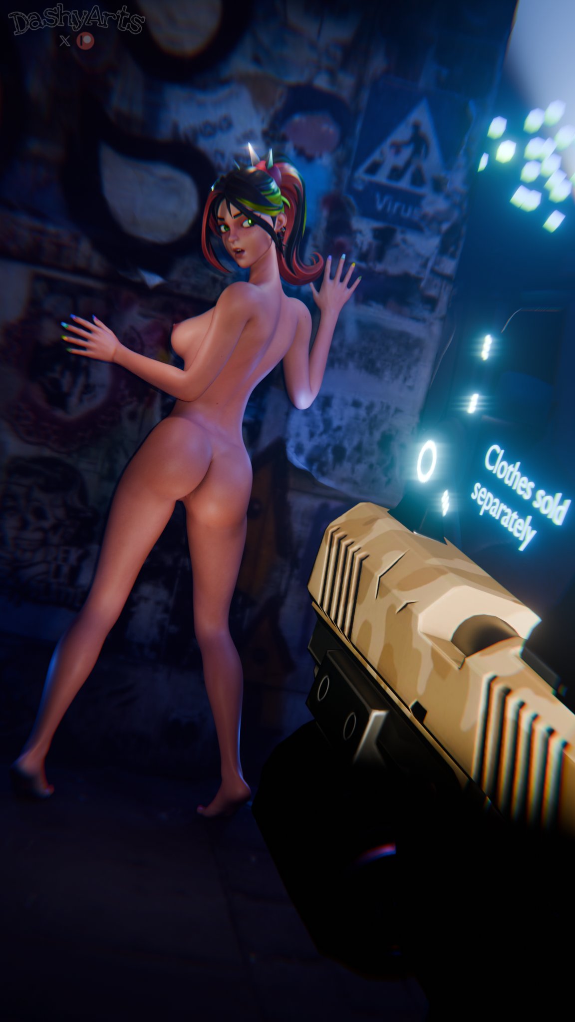1girls, 2026, 3d, 3d (artwork), areola, areolae, ass, big ass, blender, breasts, dashyarts, epic games, female, female focus, female only, fortnite, fortnite: battle royale, green eyes, helsie (fortnite), hi res, high quality, high resolution, highres, light skin, light-skinned female, medium breasts, multicolored hair, nipples, nude, nude female, petite, petite female, ponytail, presenting, presenting ass, showing off, sideboob, slim waist, standing, teenage girl, teenager, text, thick ass, watermark