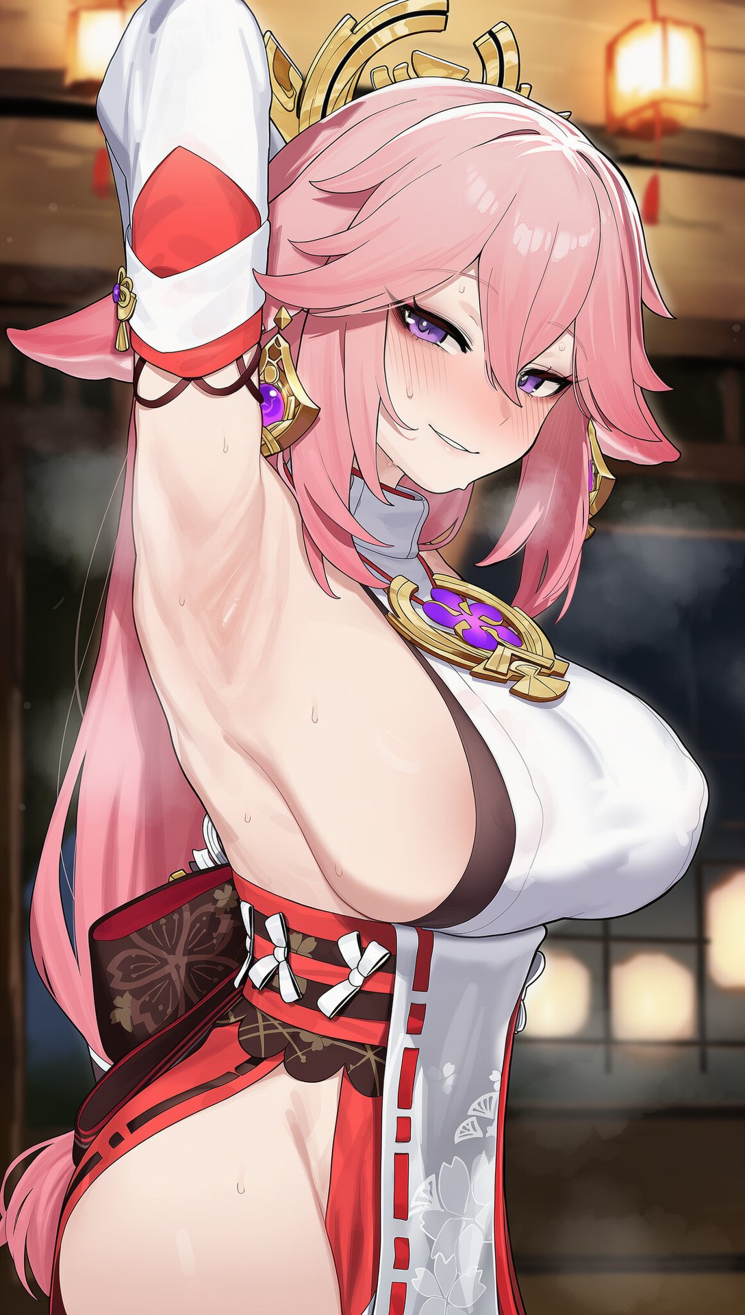 ai generated, aipornarts, armpit, armpit fetish, armpit focus, armpits, female only, genshin impact, pink hair, tagme, yae miko