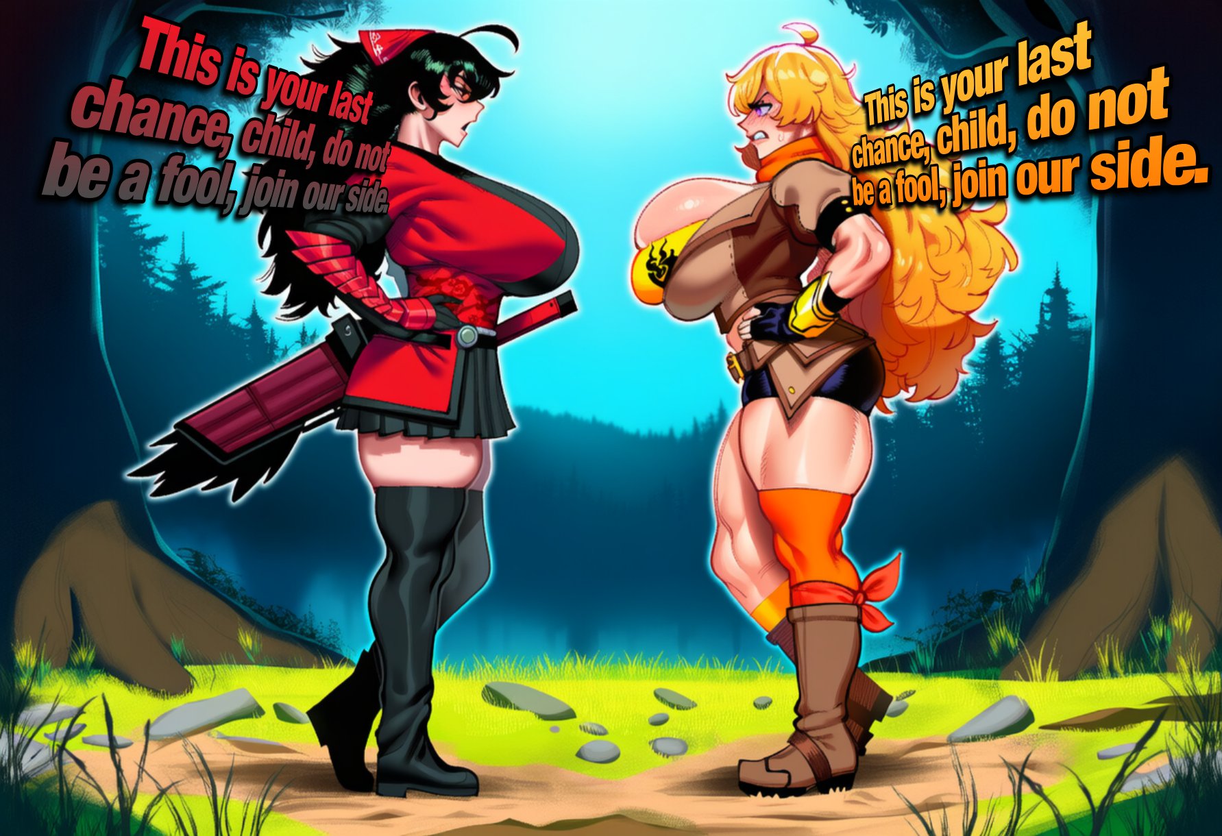 ai generated, big breasts, black hair, breasts, huge breasts, kalistafunz, massive, massive tits, purple eyes, raven branwen, red eyesblonde hair, rwby, yang xiao long