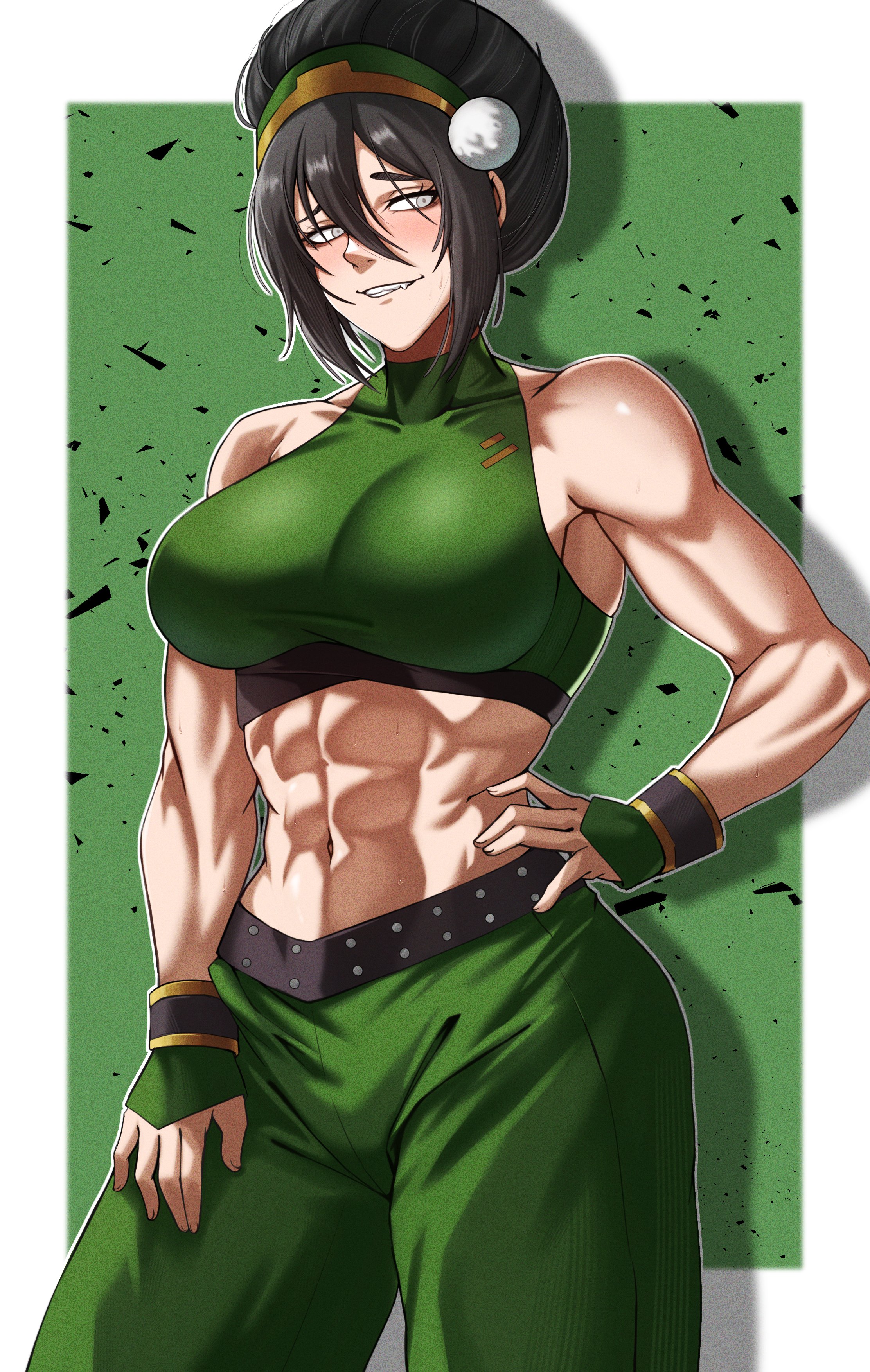 1girls, 2d, 2d (artwork), abs, athletic, athletic female, avatar the last airbender, big breasts, black hair, black hair female, blind, blind female, breasts, clothed, clothed female, fax61209, female, female only, large boobs, large breasts, light skin, light-skinned female, muscular, muscular female, nickelodeon, nicktoons, solo, solo female, solo focus, toned, toned female, toph bei fong