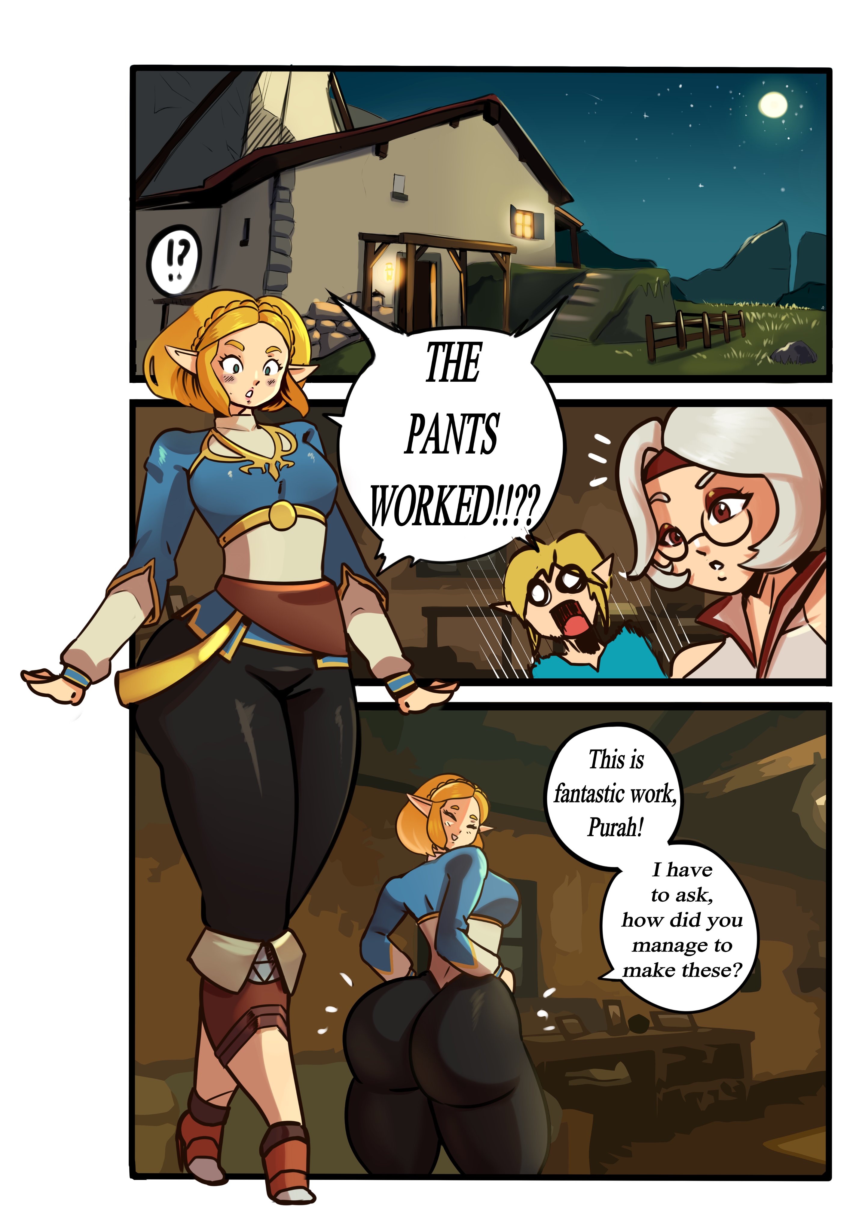 big ass, bubble butt, closed eyes smile, comic, comic page, compression clothing, link, panchito1234nos, princess zelda, purah, purah (tears of the kingdom), round ass, schnauzercito, tears of the kingdom, the legend of zelda, thick thighs, zelda (tears of the kingdom)