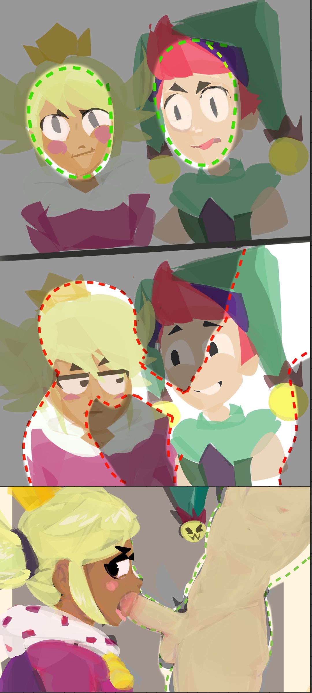1girls, 2boys, balls, blowjob, boquete, brawl stars, candy, chester (brawl stars), cock, excited, excited female, exibitionism, exited, eyes half closed, eyes half open, fellatio, glands, humiliation, mandy (brawl stars), open mouth, penis, pink clothes, small penis, sucking penis, tonge, tonge out, trend, verification, yellow hair