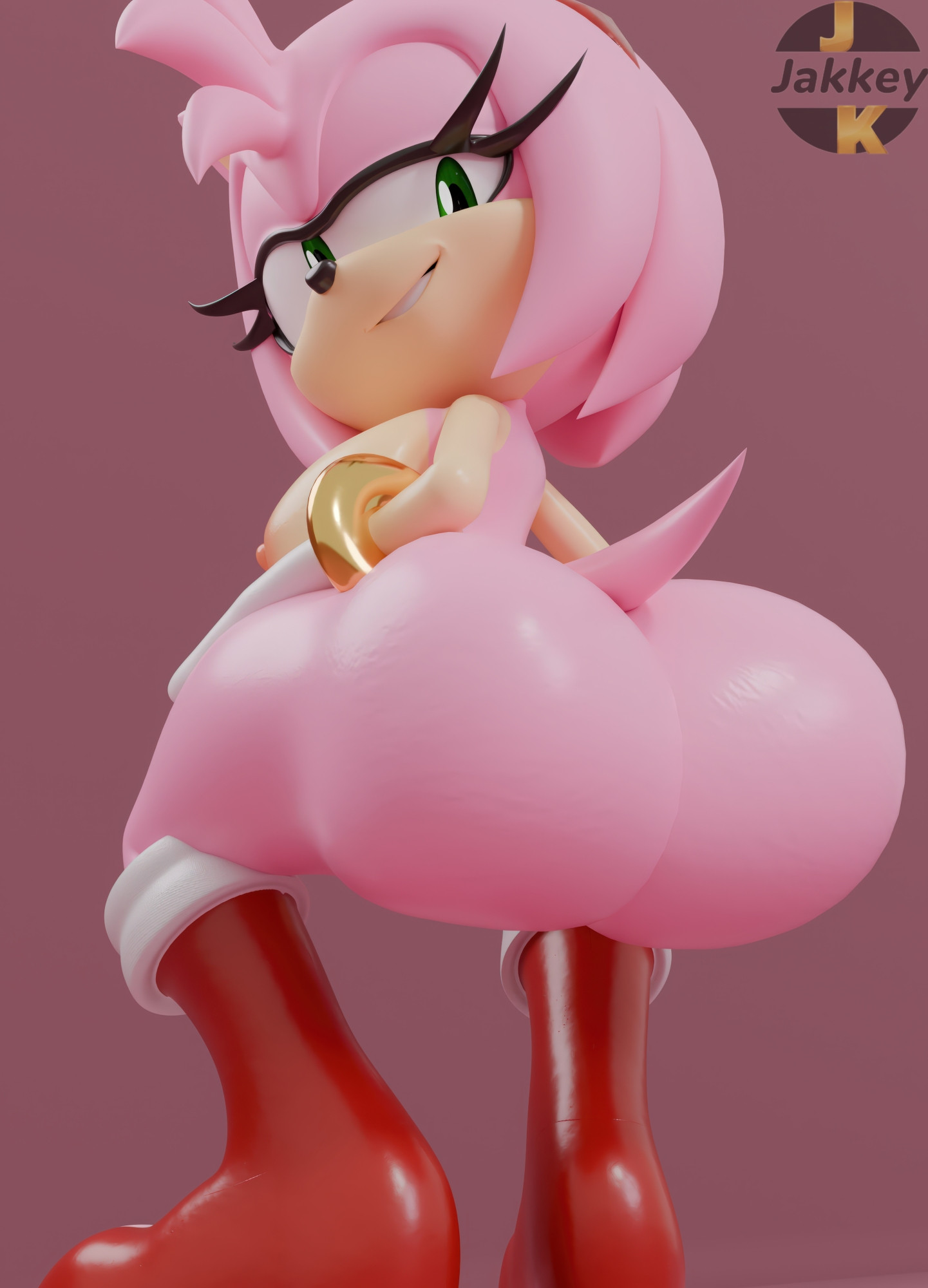 3d, 3d (artwork), amy rose, big ass, female, jakkeynsfw, looking back, nude furry, presenting ass, sega, sideboob, sonic (series), sonic the hedgehog (series), voluptuous female