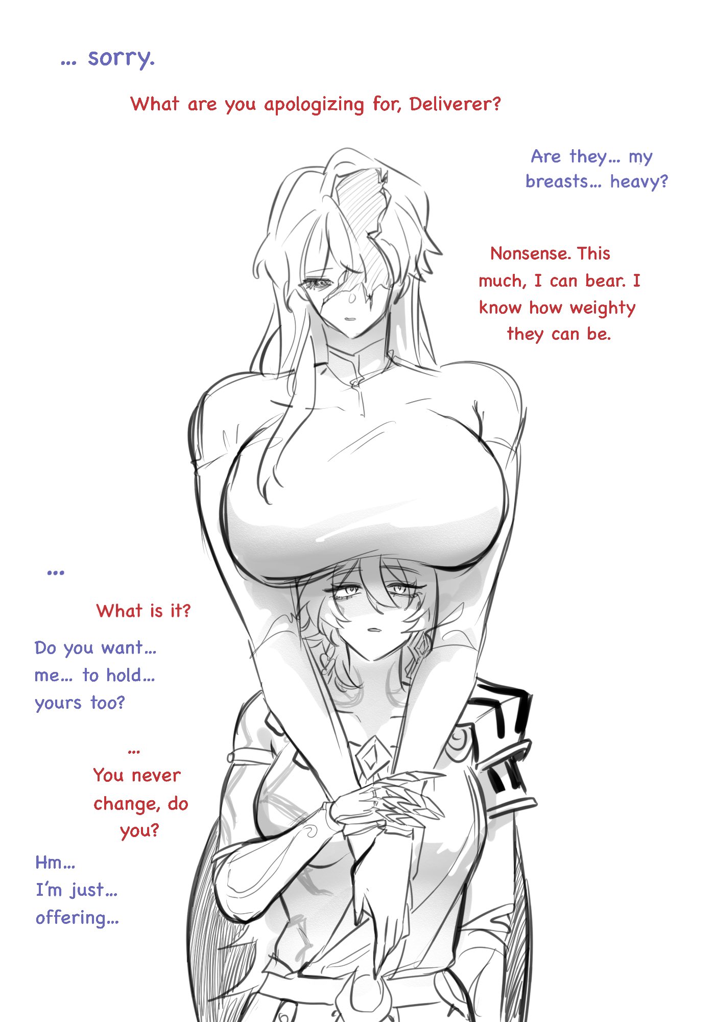 athletic, athletic female, big breasts, boobs on head, breasts, breasts on head, clothed, clothes, clothing, dominant female, female, female focus, female only, flame reaver (honkai: star rail), hips, honkai (series), honkai: star rail, hoyoverse, larger female, long hair, mydei (honkai: star rail), phainon (honkai: star rail), rule 63, shorter female, shy, smaller female, submissive female, sybssite, taller female, thick thighs, thighs, wide hips, yuri