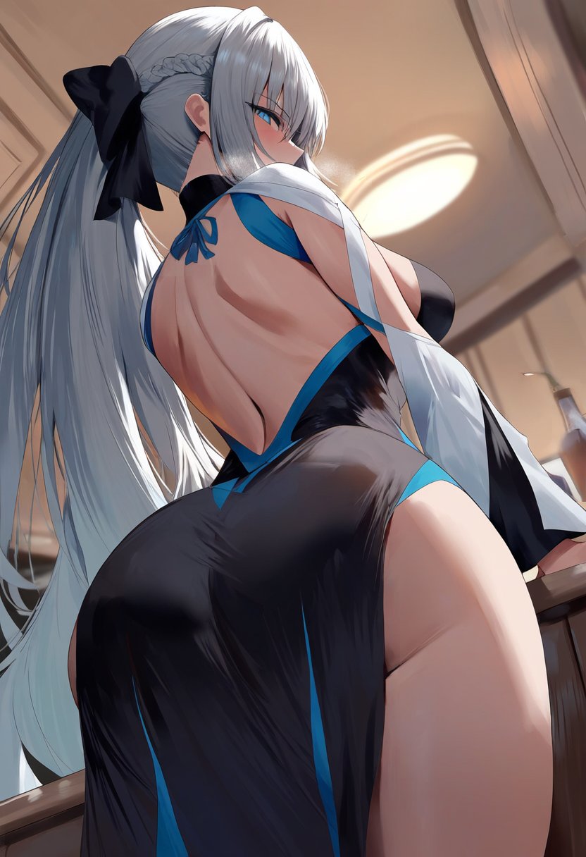 1girls, ai generated, ass, ass focus, big ass, big breasts, breasts, fate (series), fate/grand order, female, female only, huge ass, iulow, light skin, light-skinned female, mature female, morgan le fay (fate), solo, white hair