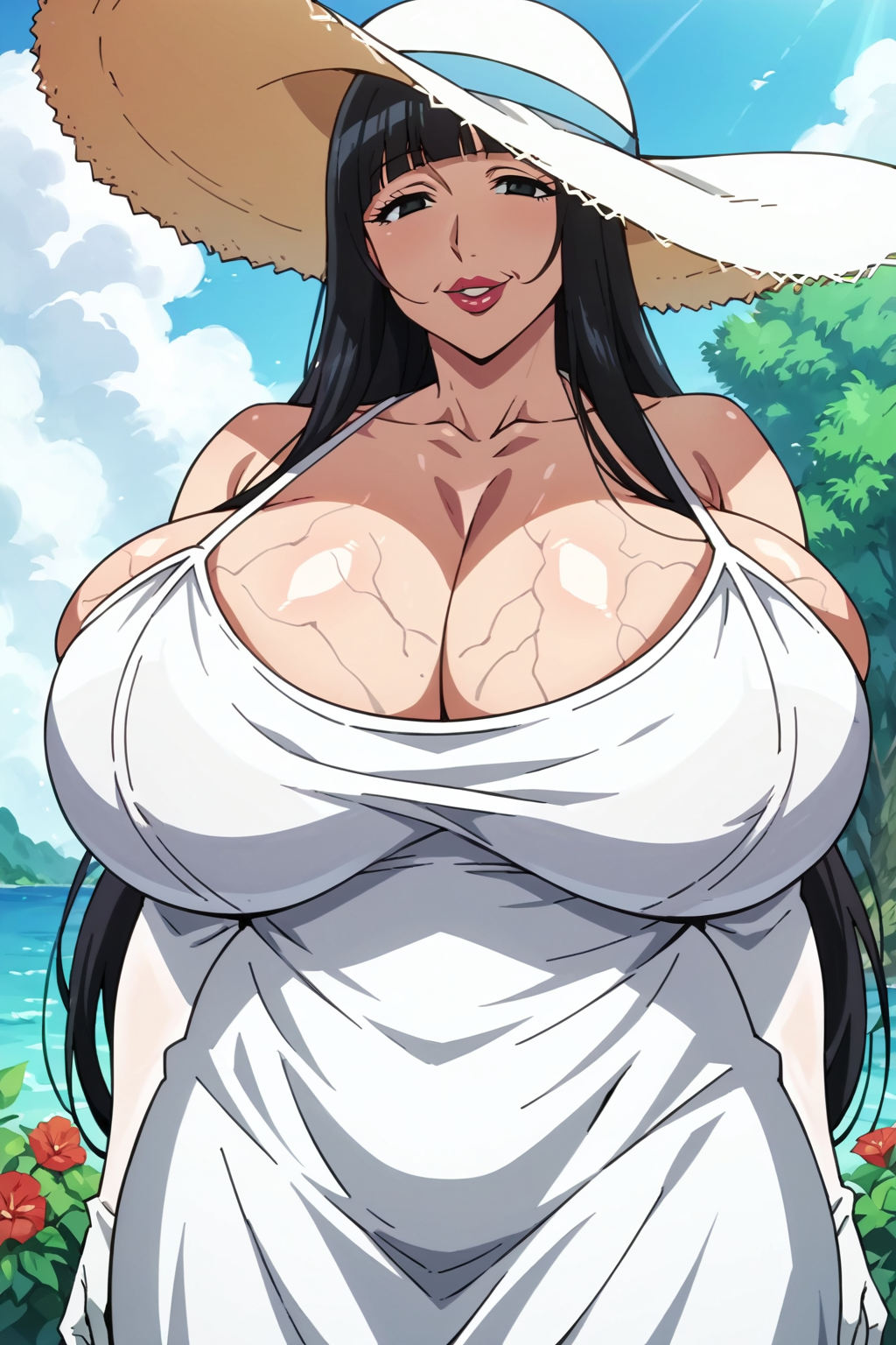 ai_generated big_breasts breasts breasts_bigger_than_head cleavage collarbone elderly_female female huge_breasts mature_female milf older_female solo ultrahentaisai veiny_breasts