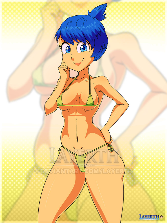 1girls bikini blue_eyes blue_hair breasts disney female_only inside_out inside_out_2 joy_(inside_out) layerth pixar short_hair short_hair_female solo solo_female solo_focus tagme yellow_body yellow_skin