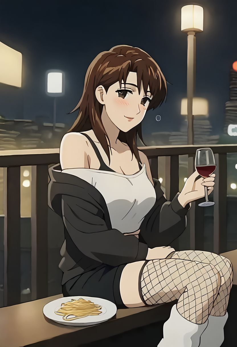 ai_generated black_bra black_hoodie blush civitai fishnets food holding_object leg_warmers looking_at_viewer reina_akikawa shorts wangan_midnight white_shirt