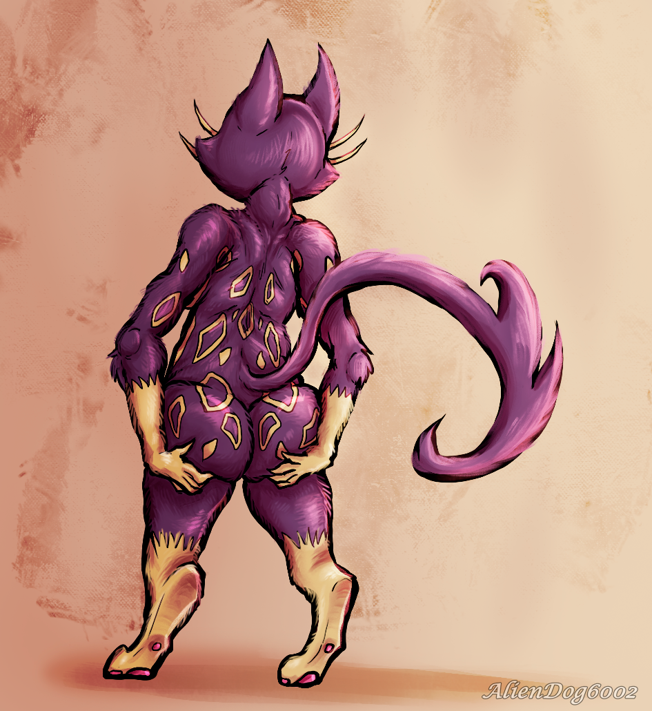 aliendog6002 anthro ass ass back_view female female_only furry hands_on_ass liepard pokemon pokemon_(species) purple_fur solo solo_focus spotted_fur standing