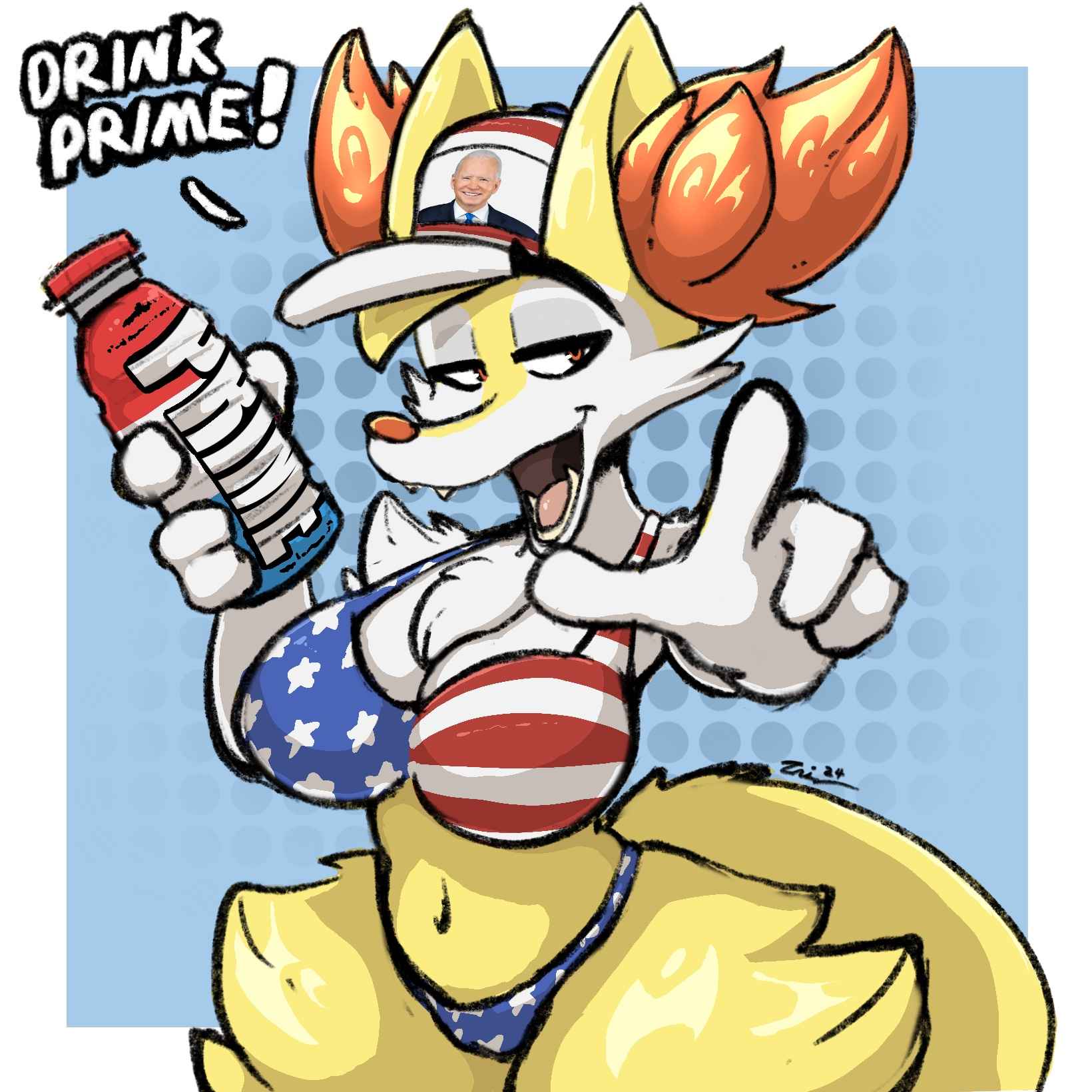 american_flag_bikini big_breasts braixen breasts cleavage female furry huge_breasts iniquity joe_biden pokémon_(species) pokemon pokemon_(species) tagme thick_thighs wide_hips