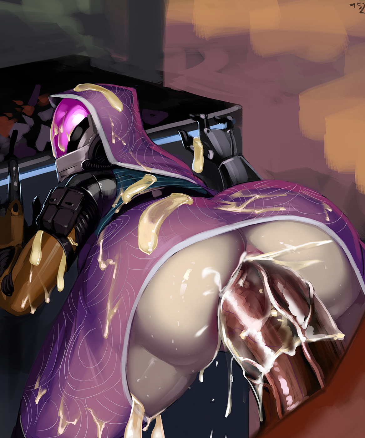 aka6, alien, anal, ass, bent over, cum, cum everywhere, cum inside, cum on ass, cum on mask, dark skin, dark-skinned male, female, from behind, huge cock, krogan, male, mass effect, penis, public use, quarian, straight, tali'zorah nar rayya