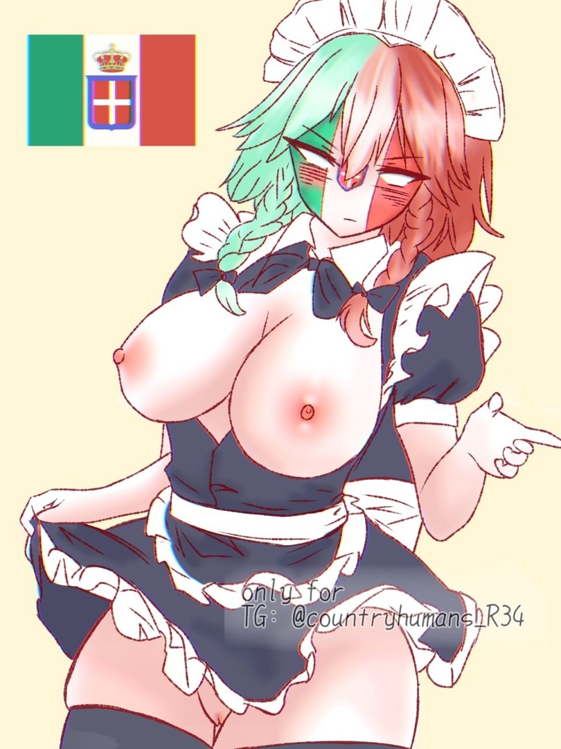 1girls 2d countryhumans countryhumans_girl fascist_italy_(countryhumans) female female_only italy_(countryhumans) light_pink_background maid maid_uniform simple_background