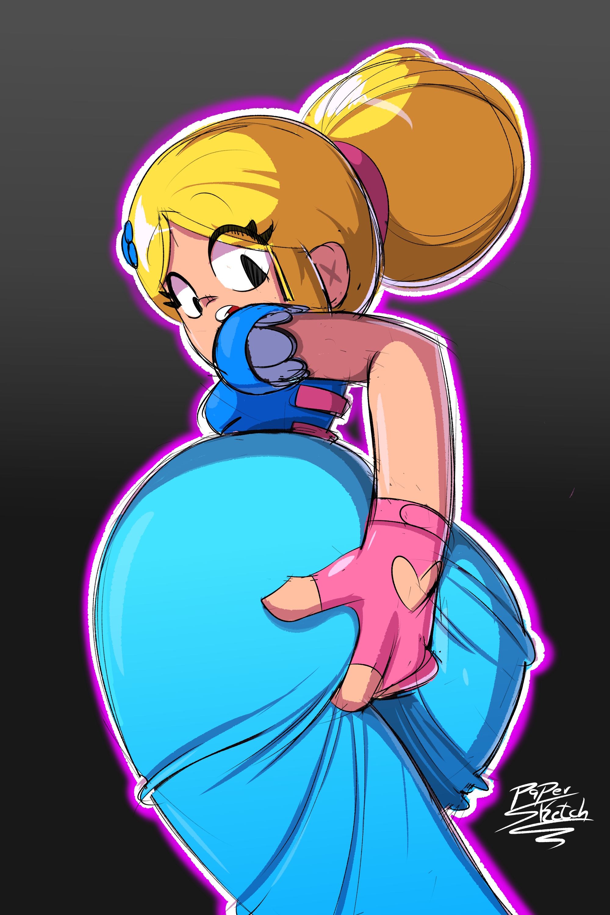 1girls, ass, ass focus, ass grab, blonde hair, brawl stars, dress, female, papersketch, piper (brawl stars)
