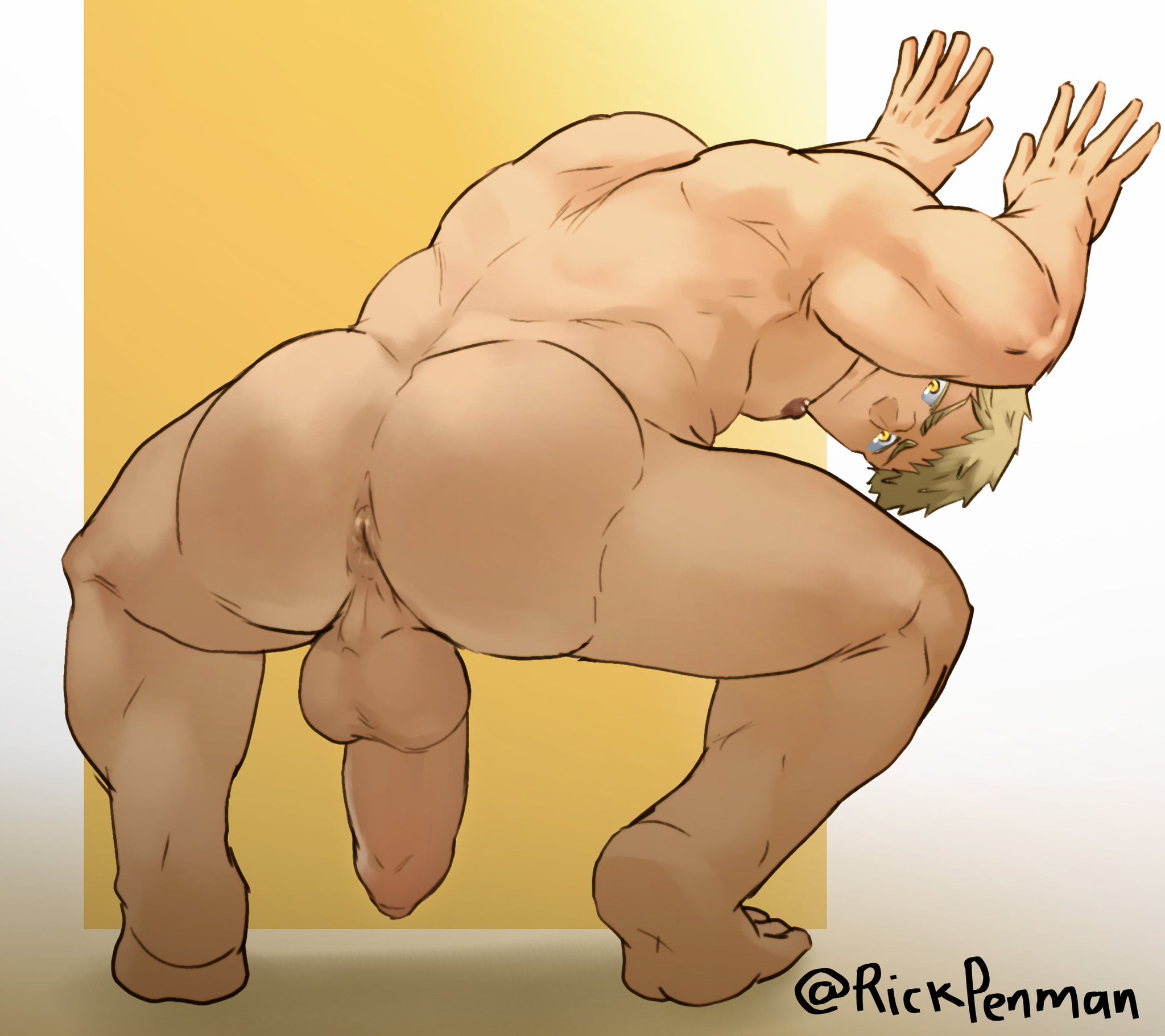 1boy, 2024, anus, ass, asshole, back view, balls, bara, big penis, blonde hair, completely nude, dungeon meshi, flaccid, flaccid penis, foreskin, laios touden, looking back, male, male focus, male only, muscular, muscular male, nipples, nude, pecs, penis, rickpenman, solo, solo focus, solo male, testicles, uncensored, uncircumcised, uncut, unretracted foreskin, yaoi