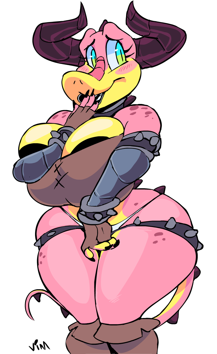 areola_slip big_areola big_lips big_nipples black_nipples cleavage covering_crotch dark_nipples dragon huge_areolae huge_breasts huge_hips huge_nipples nipple_slip patty_(vimhomeless) thick_thighs thong vimhomeless wide_hips