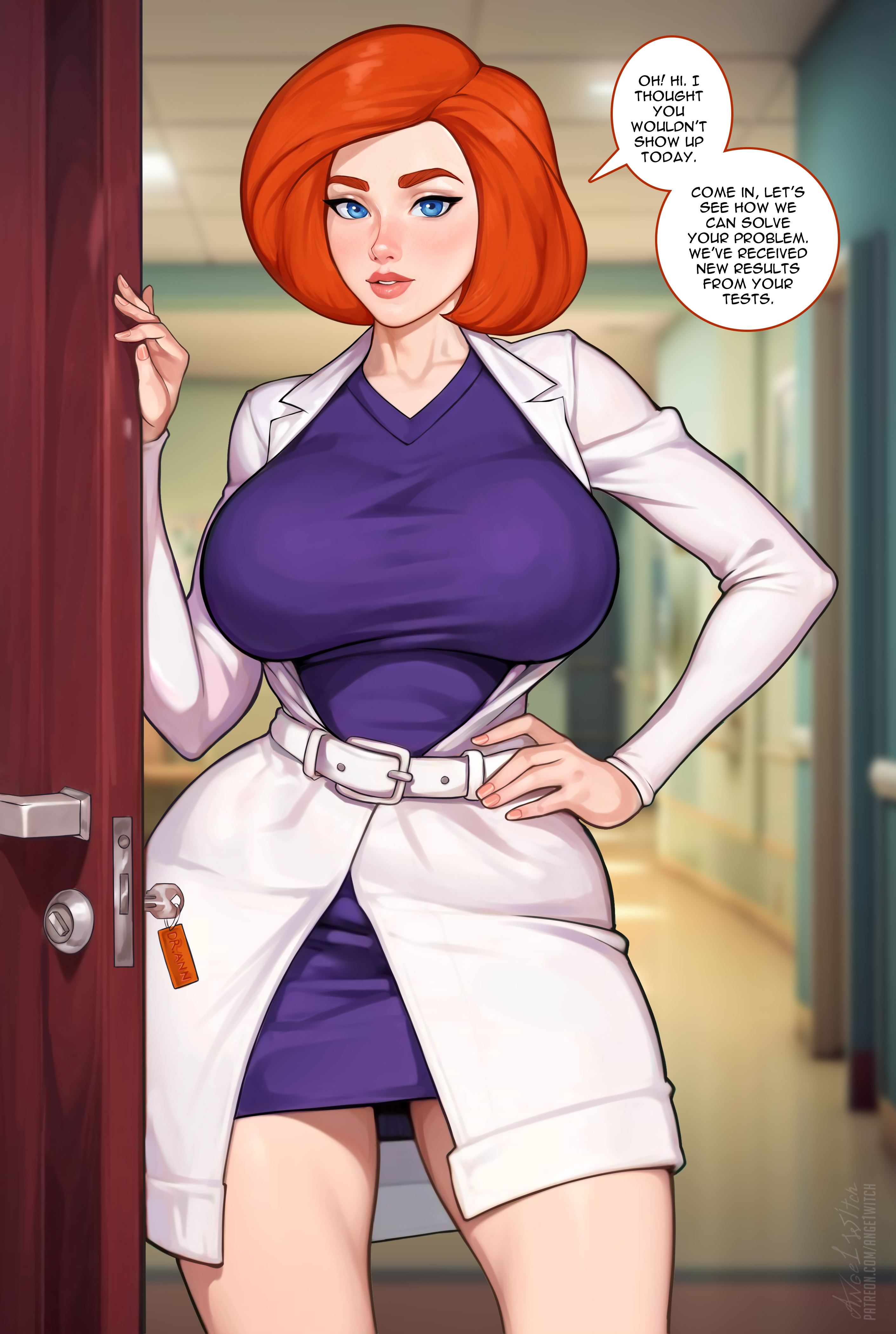 1girls, 2d, ange1witch, ann possible, artist name, big breasts, blue eyes, breasts, busty, clothed, clothed female, coat, curvaceous, curvy, curvy figure, dialogue, digital media (artwork), disney, disney channel, english text, female, female only, full lips, fully clothed, hips, hourglass figure, huge breasts, kim possible, large breasts, light skin, light-skinned female, mature, mature female, milf, orange hair, pale skin, pale-skinned female, slim waist, solo, speech bubble, talking to viewer, thick thighs, thighs, variant set, voluptuous, voluptuous female, wide hips