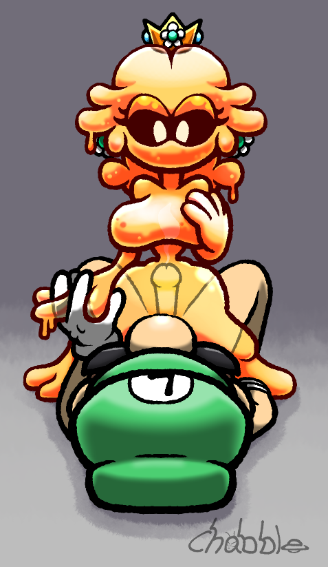 1boy 1girls breasts chabble female fucking luigi lying male mario_(series) on_back penile_penetration penis princess_daisy princess_daisy_(wubba) see_through sex slime slime_girl super_mario_bros._wonder wubba