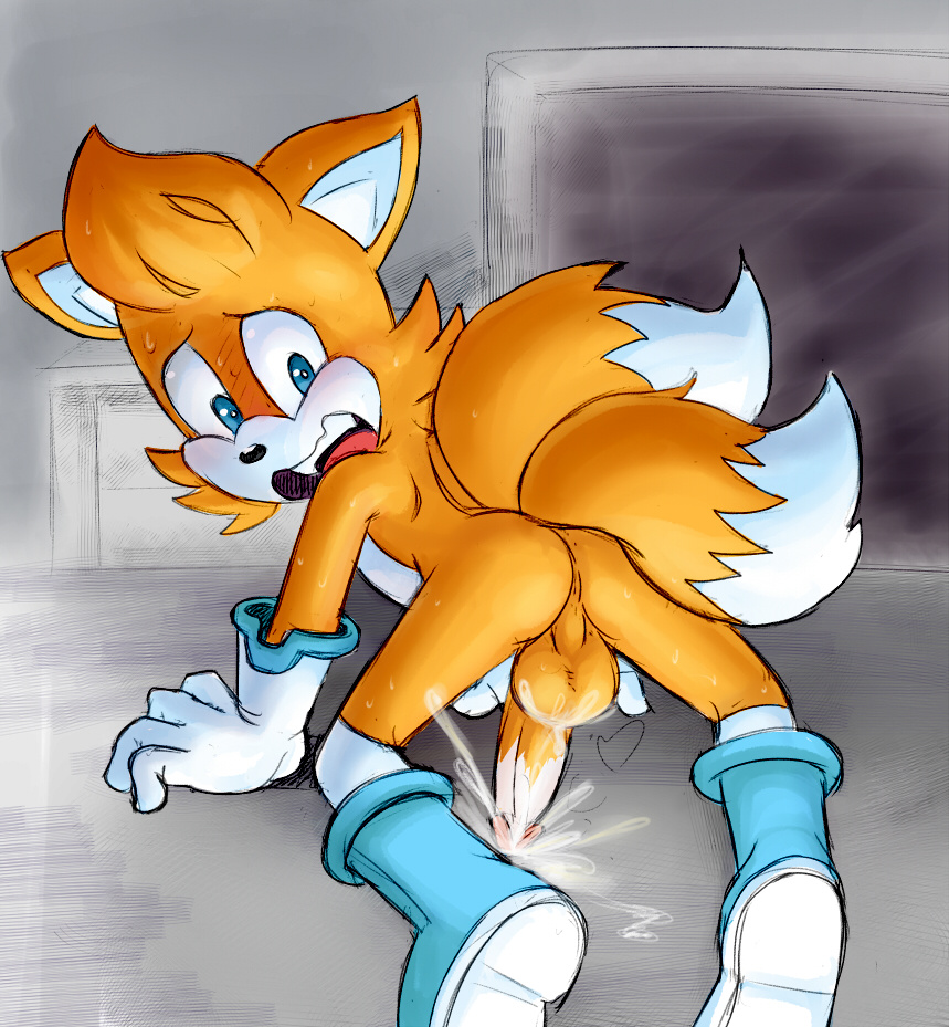 1boy anthro ass balls blush canine cum fox furry male male_only mammal penis skye_prower sonic_(series) tagme young