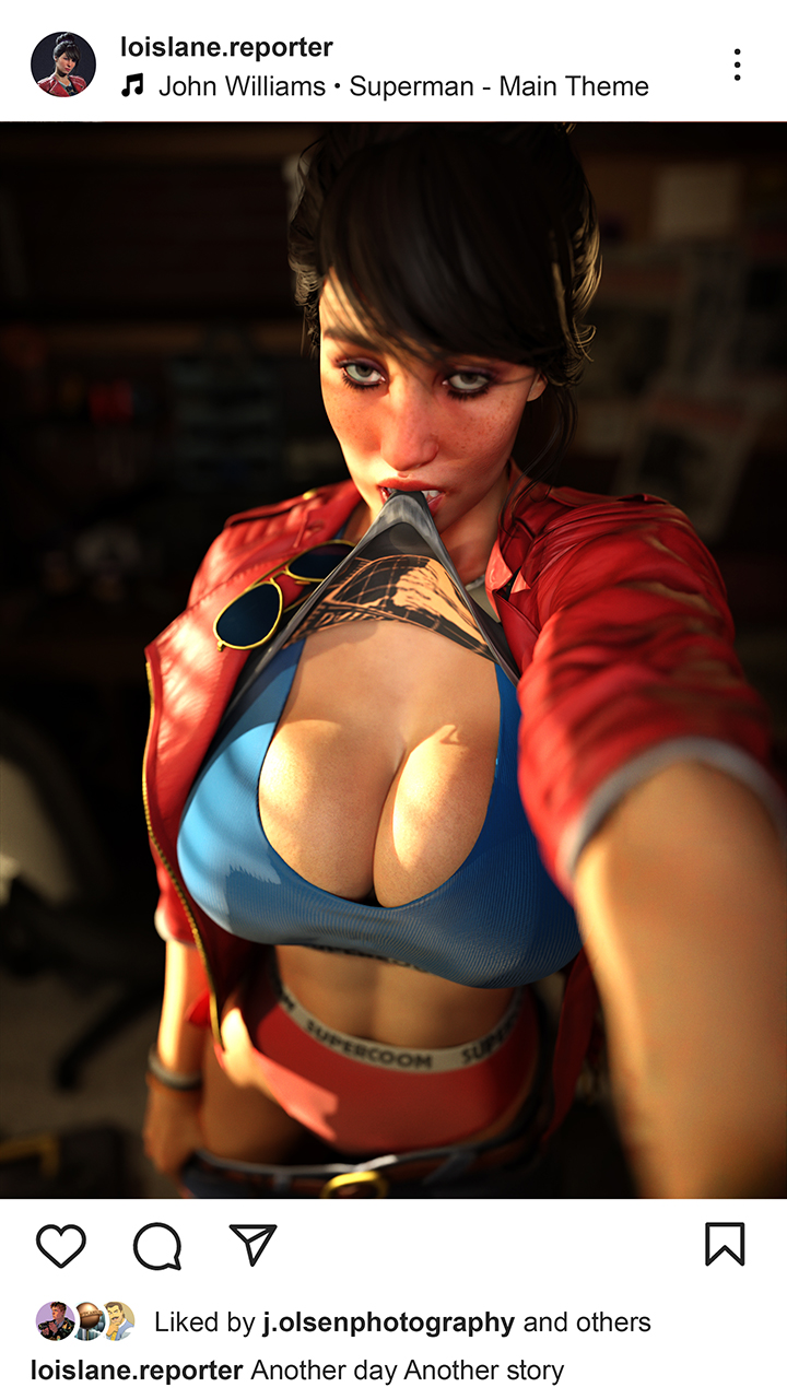 1girls big_breasts black_hair blushing breasts cleavage clenched_teeth dc dc_comics depth_of_field holding_object instagram jacket lois_lane lois_lane_(suicide_squad_game) open_jacket panties pants ponytail pulling_down_pants rysketches selfie shirt_in_mouth shirt_lift slim_waist solo sports_bra suicide_squad:_kill_the_justice_league sunglasses superman_(series) tagme toned_female