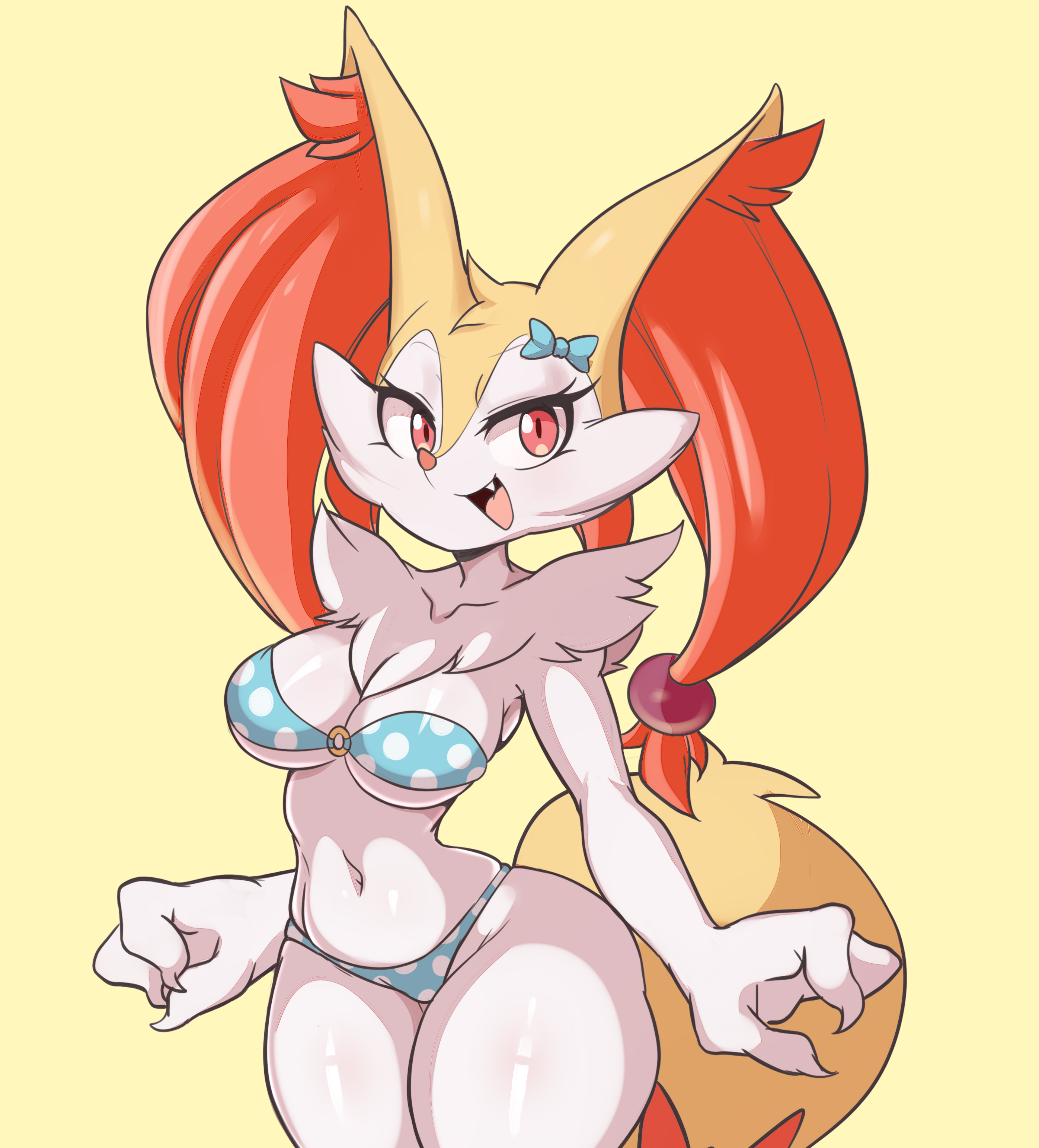 big breasts, bikini, braixen, brandy (lucyfercomic), breasts, cleavage, female, furry, huge breasts, lucyfercomic, pokémon (species), pokemon, pokemon (species), thick thighs, wide hips