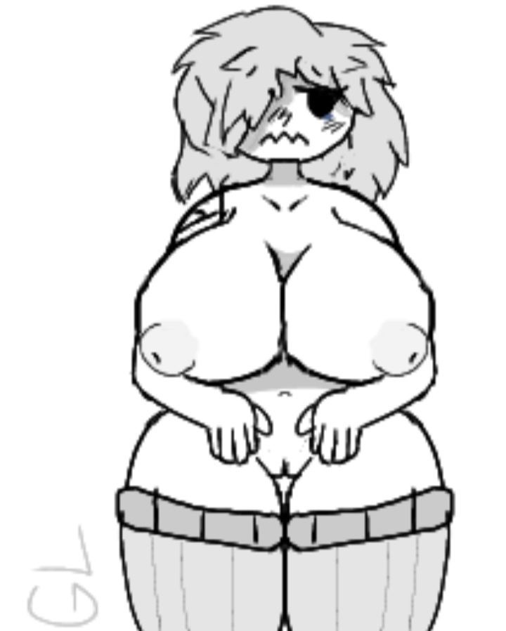 2d_(artwork) genderswap goofy_lookin(butfemale) goofylookin greyscale ibispaintx large_breasts looking_away lowres nude_female self_upload shaded solo_female thighhighs