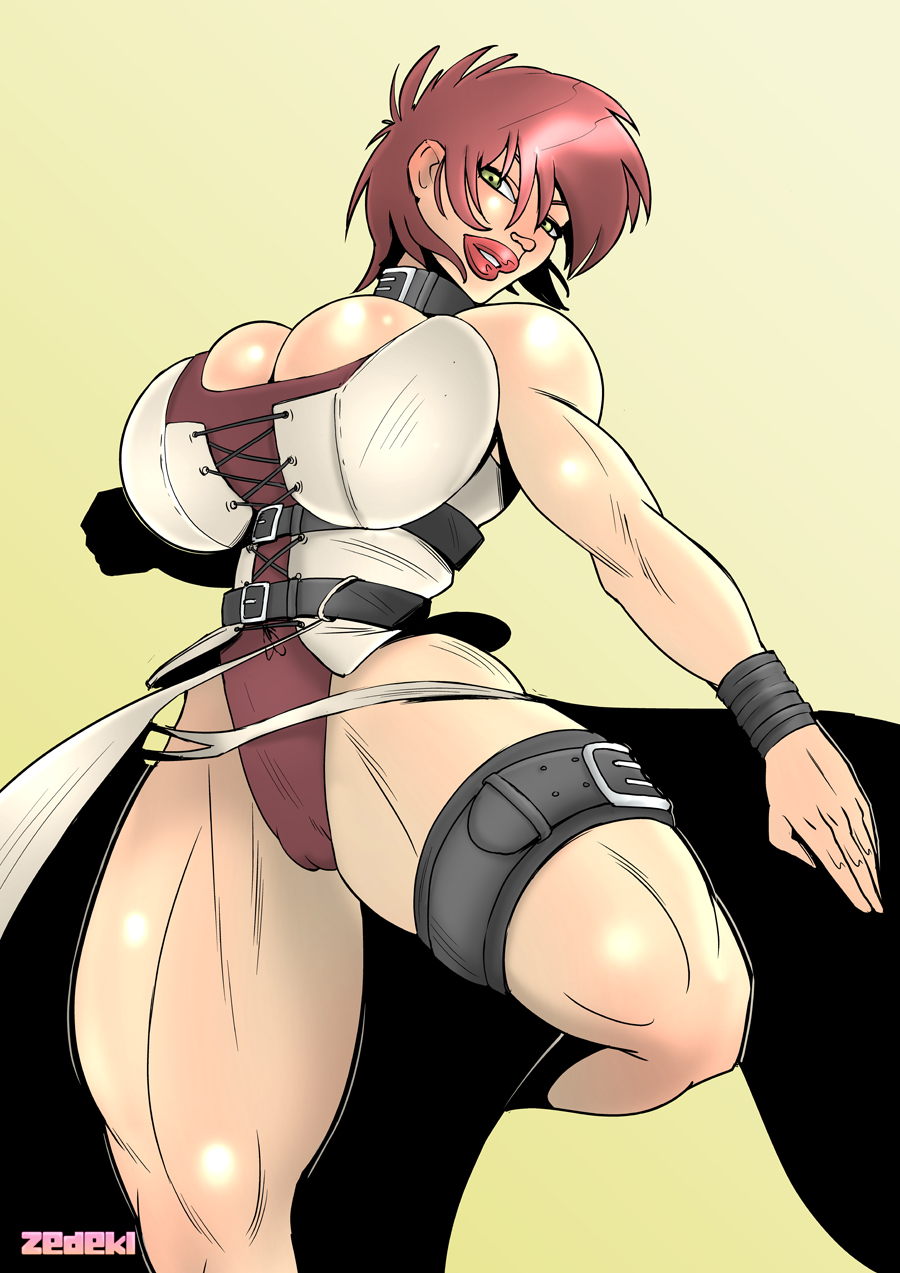 belt big_breasts breasts cameltoe clothing huge_breasts leotard oulan red_hair suikoden thick_thighs thighs zedeki