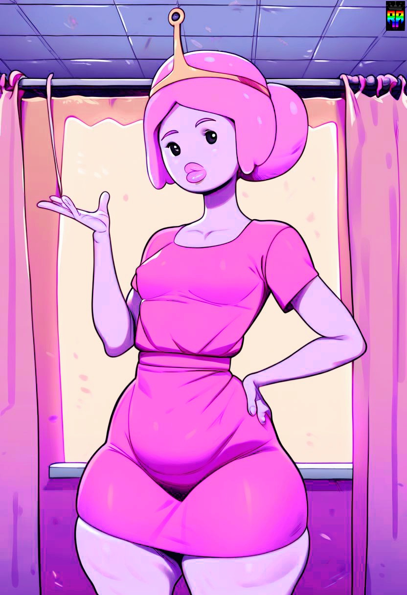 adventure_time ai_generated big_ass pink_body pink_hair pink_skin princess_bubblegum repartz small_breasts small_waist thick_thighs