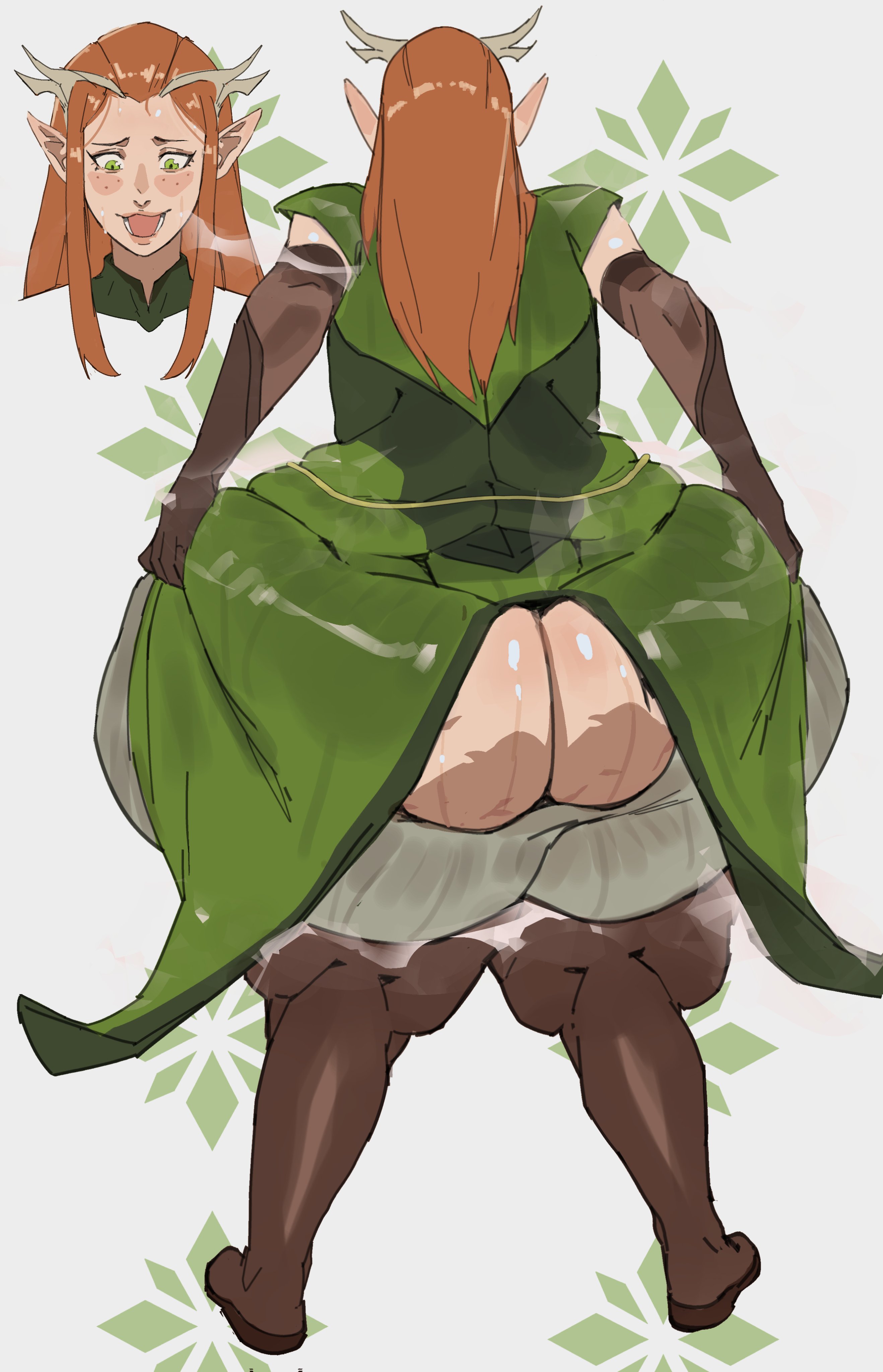 1girls, ass, back view, bamboo ale, big ass, elf, female, female only, gigantic ass, huge ass, solo, solo female, standing, wide hips