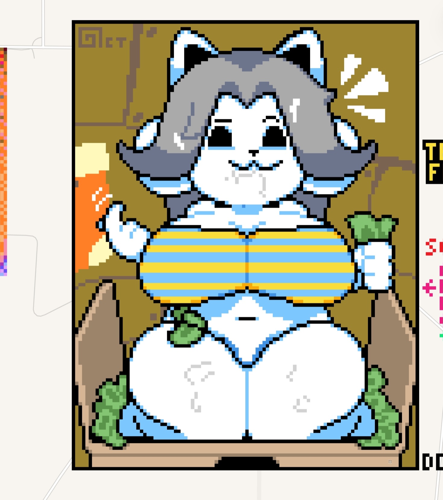 big breasts, breasts, cum in mouth, cum on face, female, pixel art, solo, temmie (undertale), undertale, undertale (series), wplace