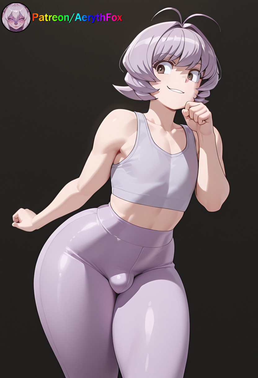 1femboy, aerythfox, ai generated, bulge, crop top, femboy, komi-san wa komyushou desu, looking at viewer, male, osana najimi, otoko no ko, otokonoko, patreon, patreon username, solo, thick thighs, yoga pants