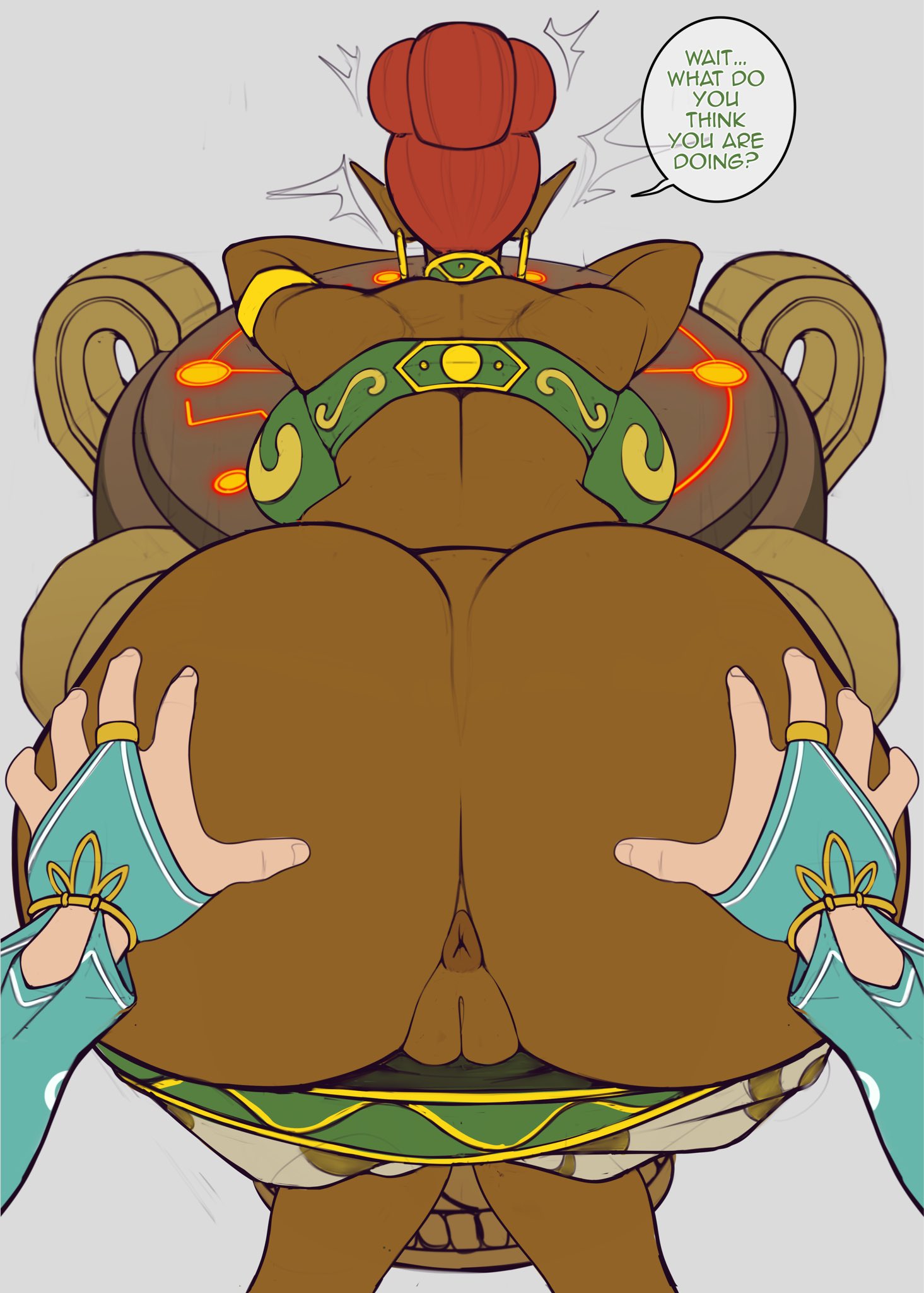 1boy, 1boy1girl, 1girls, 2d, 2d (artwork), ass, ass bigger than head, big ass, big breasts, big thighs, breasts, breath of the wild, chest, curvaceous, curvy, curvy figure, dark skin, dark-skinned female, davespinup, digital media (artwork), female, gerudo, hips, hourglass figure, huge ass, huge breasts, huge thighs, large ass, large breasts, large thighs, legs, light-skinned male, link, link (breath of the wild), male, male/female, mature, mature female, nintendo, partial male, pokki (breath of the wild), slim waist, straight, the legend of zelda, the legend of zelda: breath of the wild, thick, thick hips, thick legs, thick thighs, thighs, thighs bigger than head, voluptuous, waist, wide hips, wide thighs